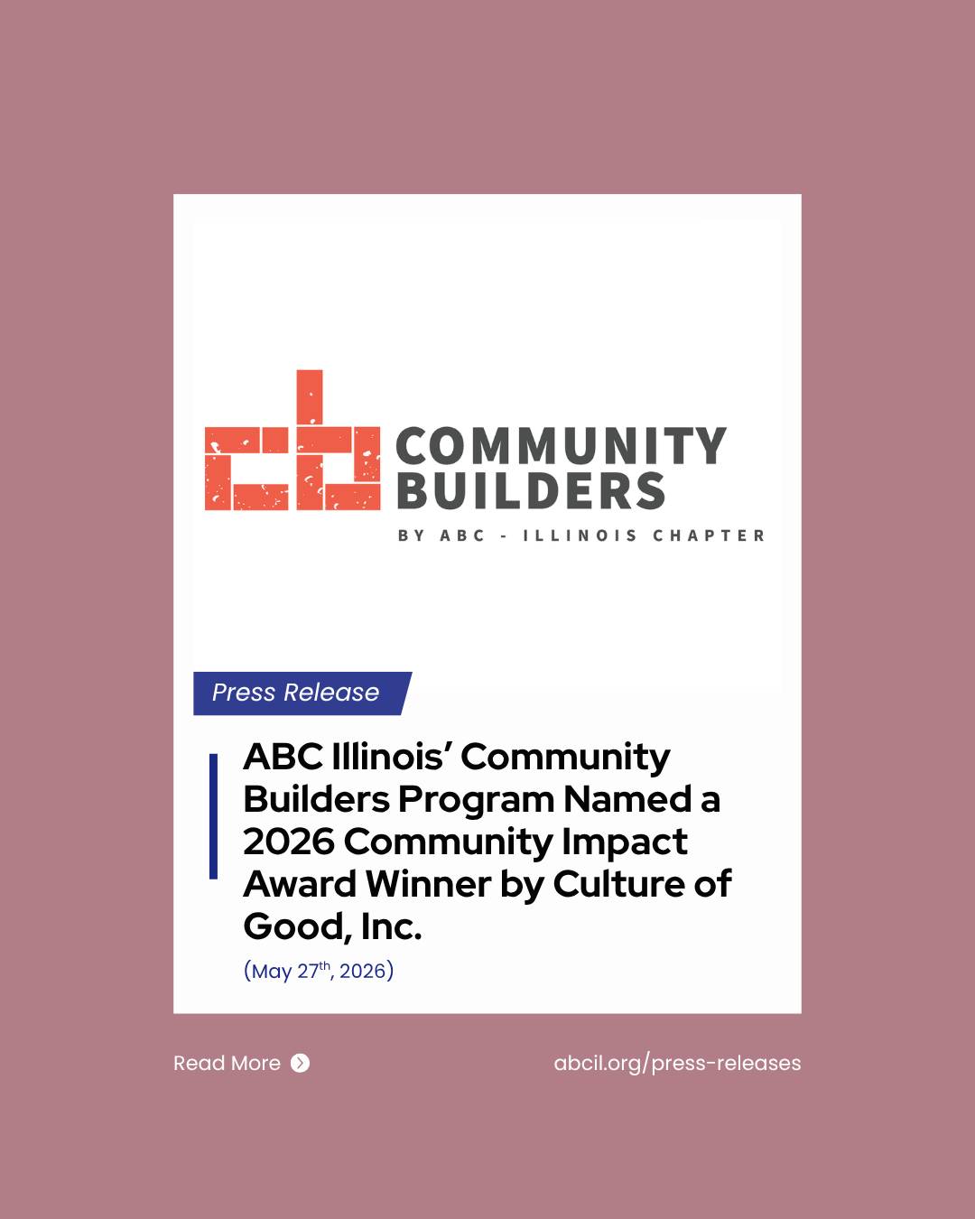ABC Illinois’ Community Builders Program Named a 2026 Community Impact Award Winner by Culture of Good, Inc.
