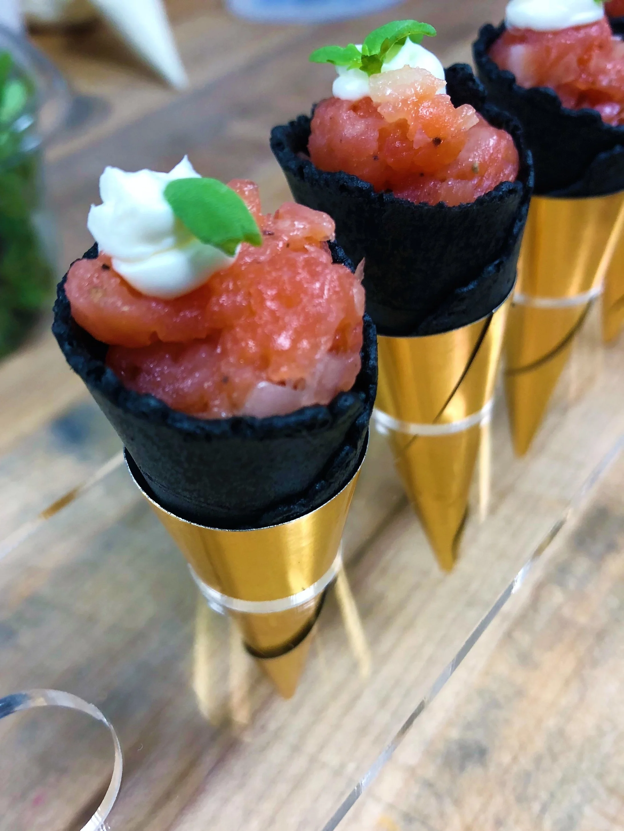 Salmon Tartare with Vodka Lemon Cream in a Savory Cone