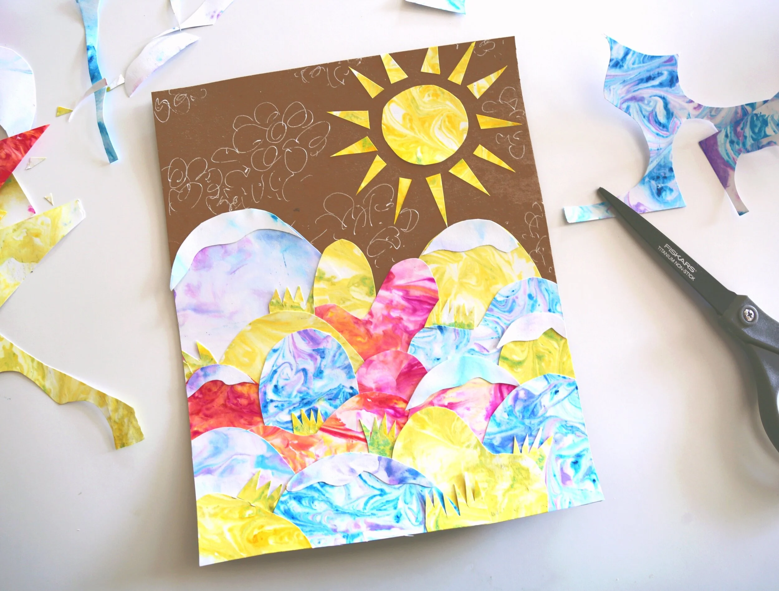 Friday Crafternoon: Marbled Paper Landscape Collage