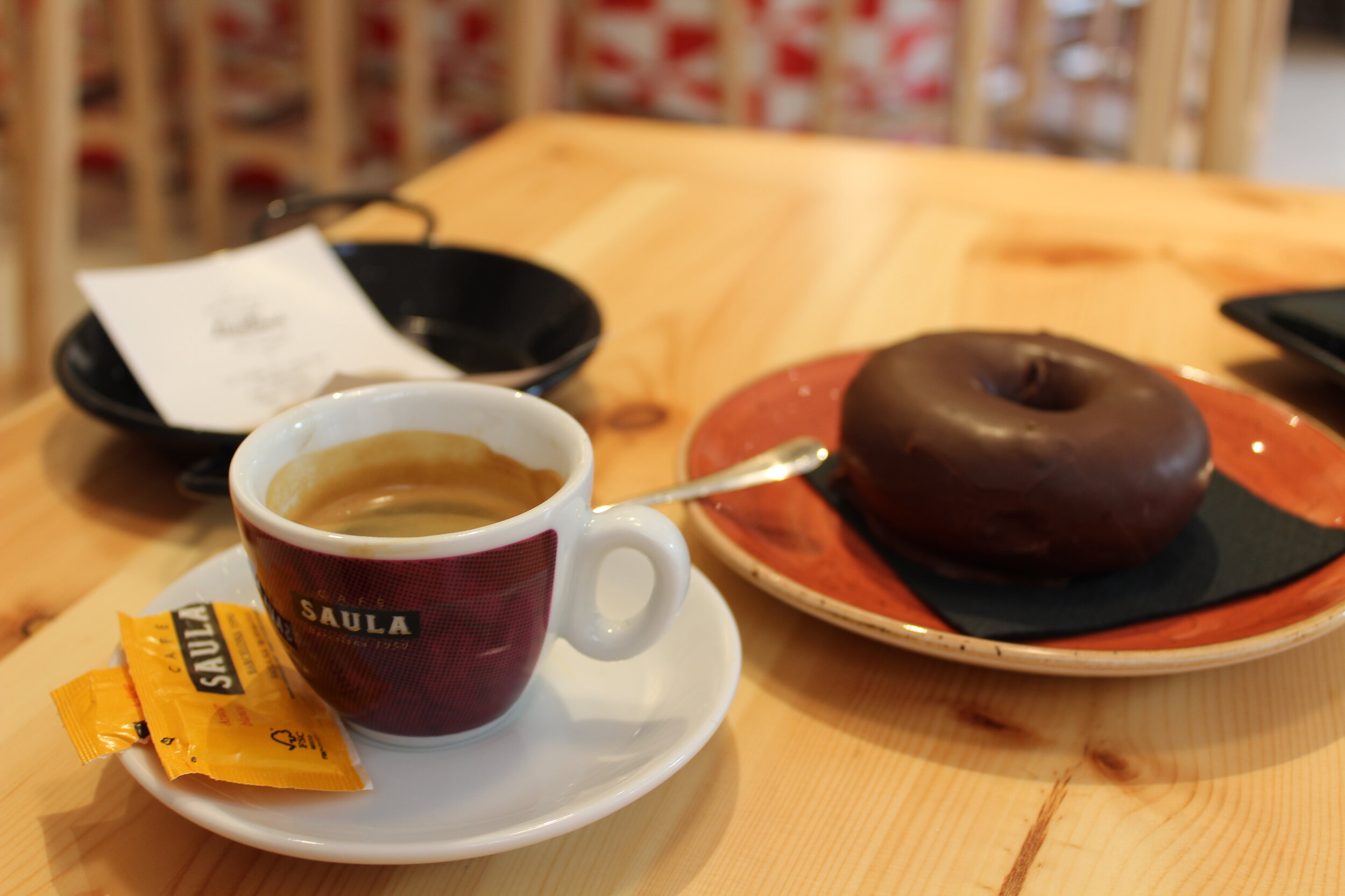 Chocolate covered donut & espresso.JPG