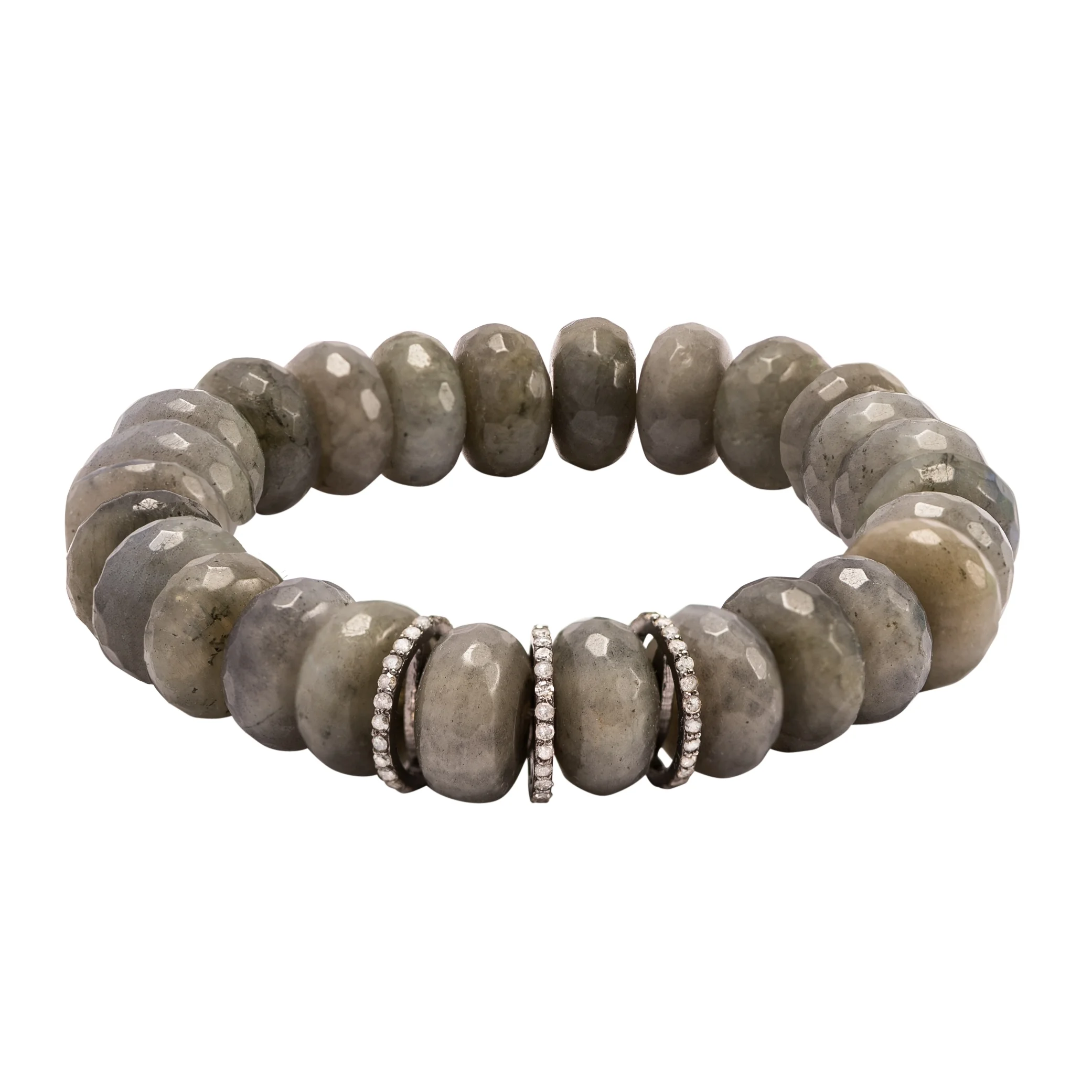 Labradorite Beaded Bracelet with Pavé Diamond Spacers