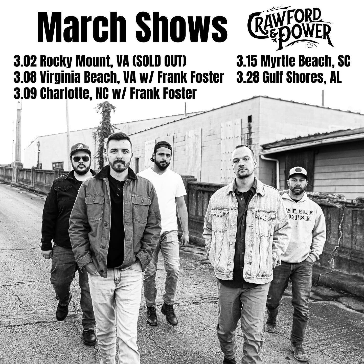 March Show Schedule 🚐 💨 

March 2nd- @harvester_music (Rocky Mount, VA)
March 8th- @elevation27vb w/ @thefrankfoster (Virginia Beach, VA) 
March 9th- @neighborhoodtheatre w/ @thefrankfoster (Charlotte, NC)
March 15th- @boathousemb (Myrtle Beach, SC