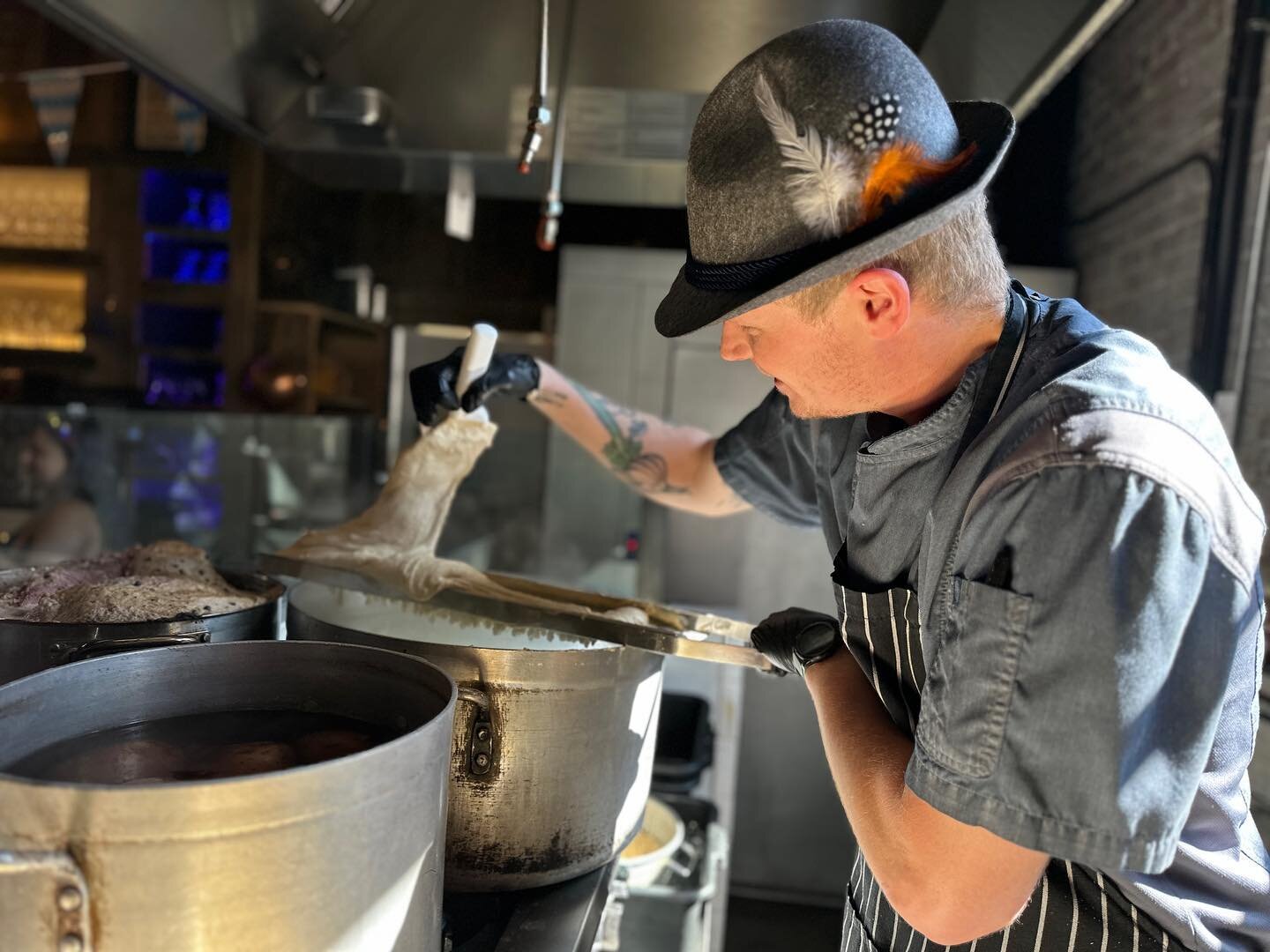 Executive Chef Bradly working his magic with our homemade  Spaetzle 👨&zwj;🍳. #delish #scratchkitchen #germanfood