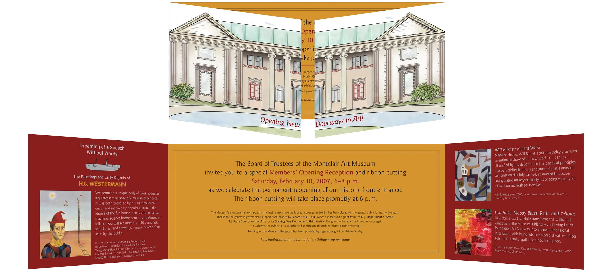  I produced this invitation to front entrance reopening celebration and upcoming exhibitions. 