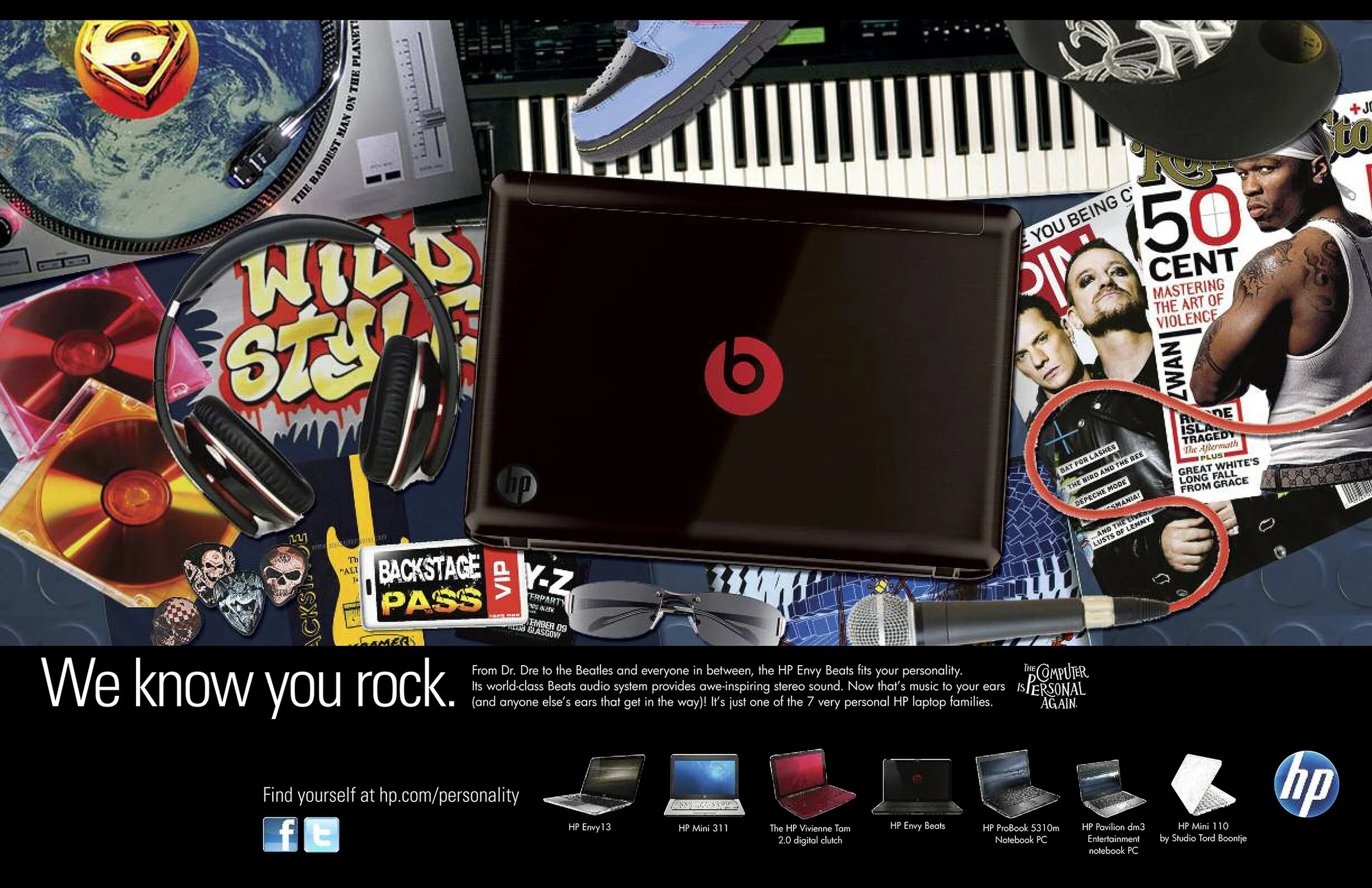  I designed ad campaigns and brand identity visuals for the partnership with Hewlett Packard Computers and Beats headphones and speakers. 