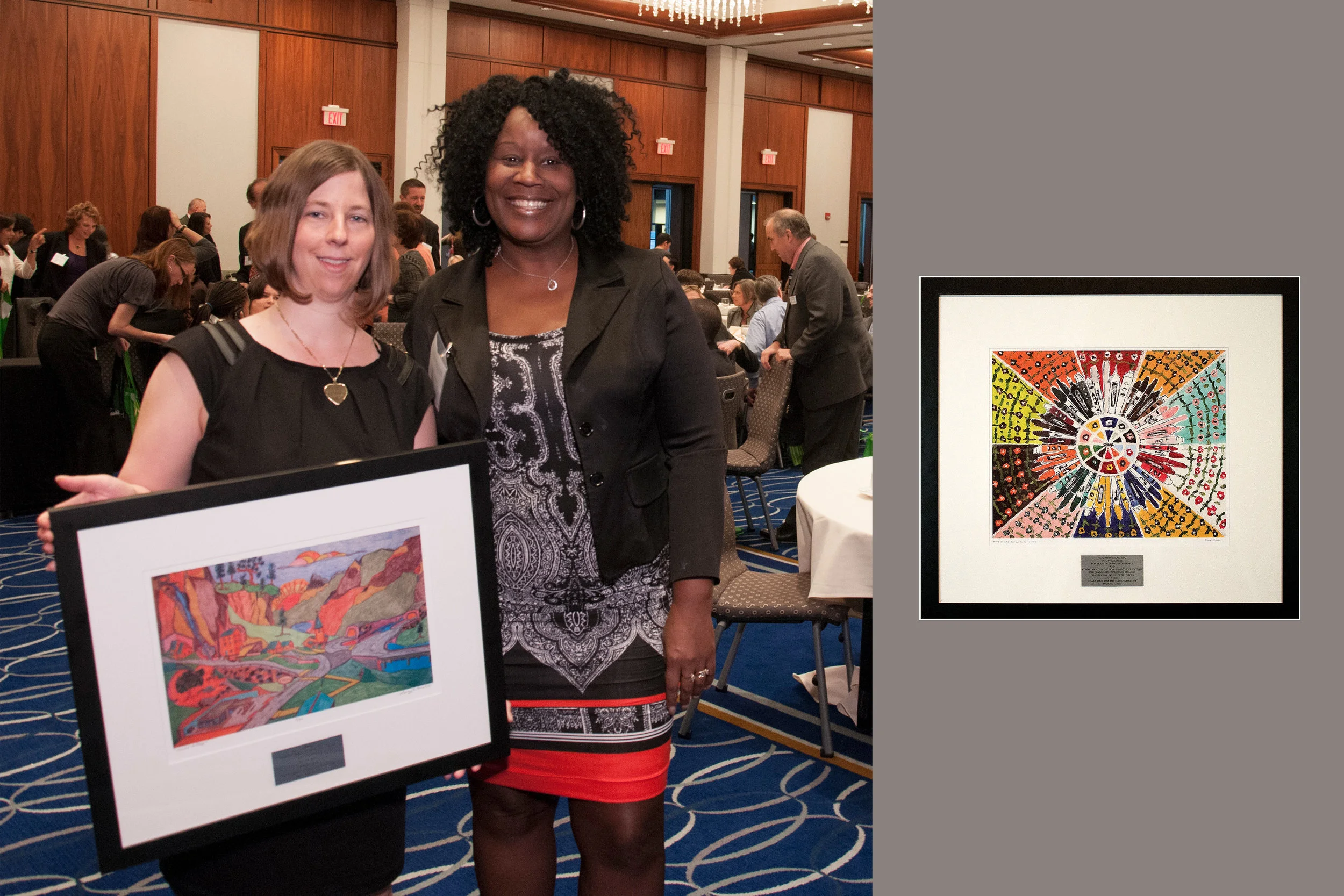  Awards plaques featuring work by Arts Unbound artists 