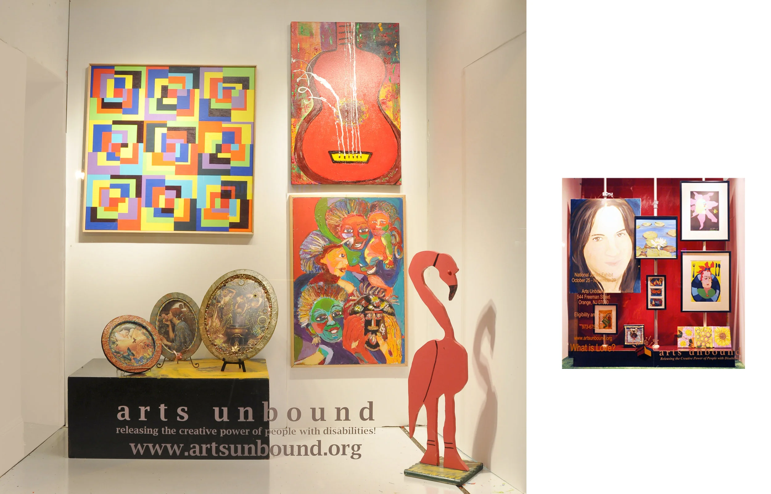  Work by Arts Unbound artists featured in Sam’s clothing store window in Millburn, New Jersey 