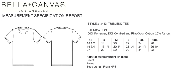 Bella Brand Shirt Size Chart