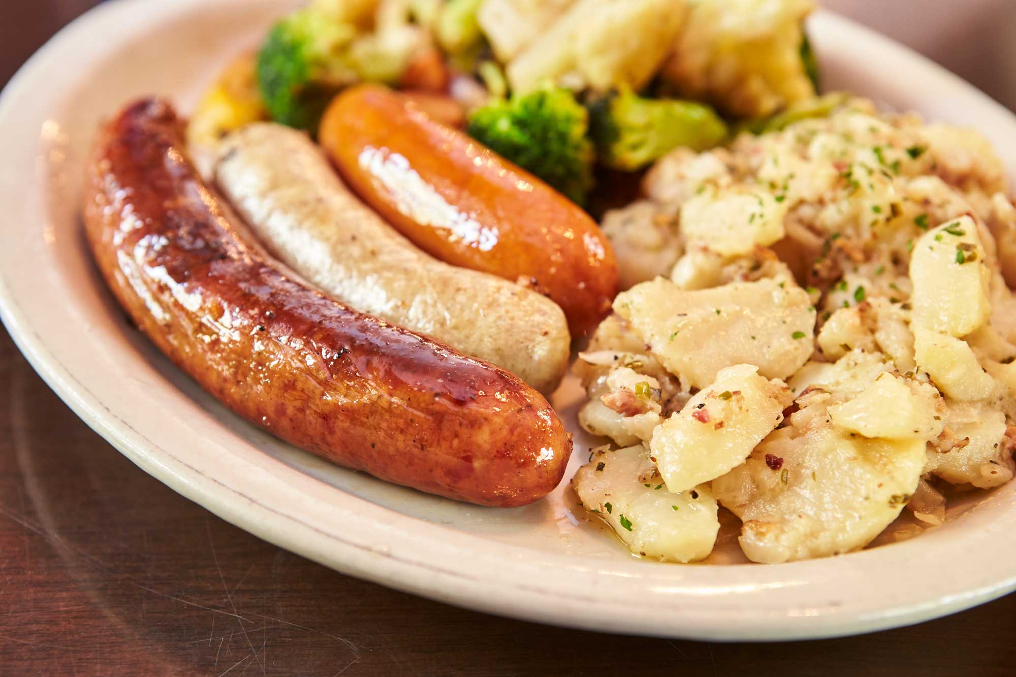 Heidelberg German Restaurant Food Menu Bratwurst Sausage Potato Salad