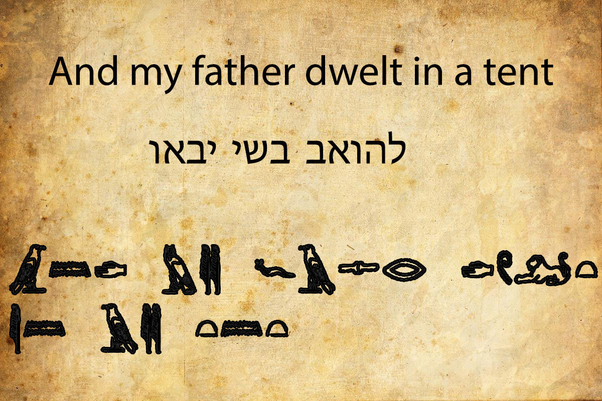 1 Nephi 2:15, which is the shortest verse in The Book of Mormon in English, Hebrew and Egyptian. Notice that the Egyptian takes up the most real estate and the Hebrew takes up the least. These translations are from Google Translate, and since I can’t write in Hebrew or Egyptian I can’t guarantee they are 100% correct, but they should be close.