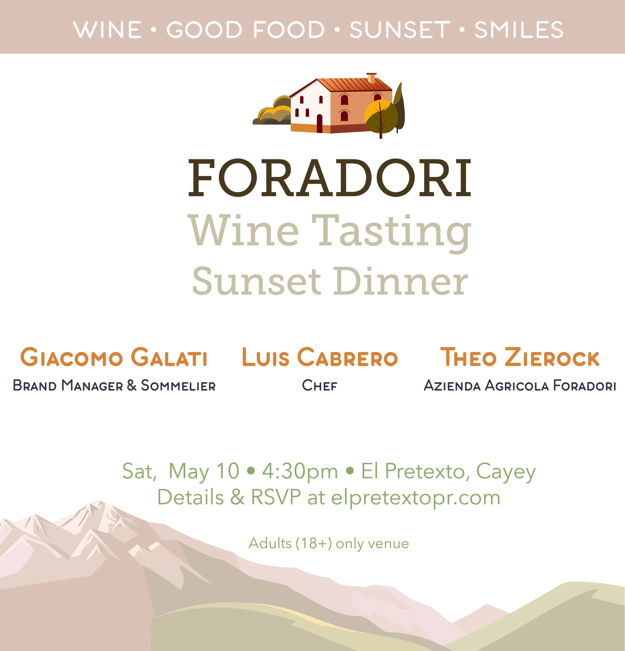 Foradori Wines Tasting Sunset |  Sat, May 10