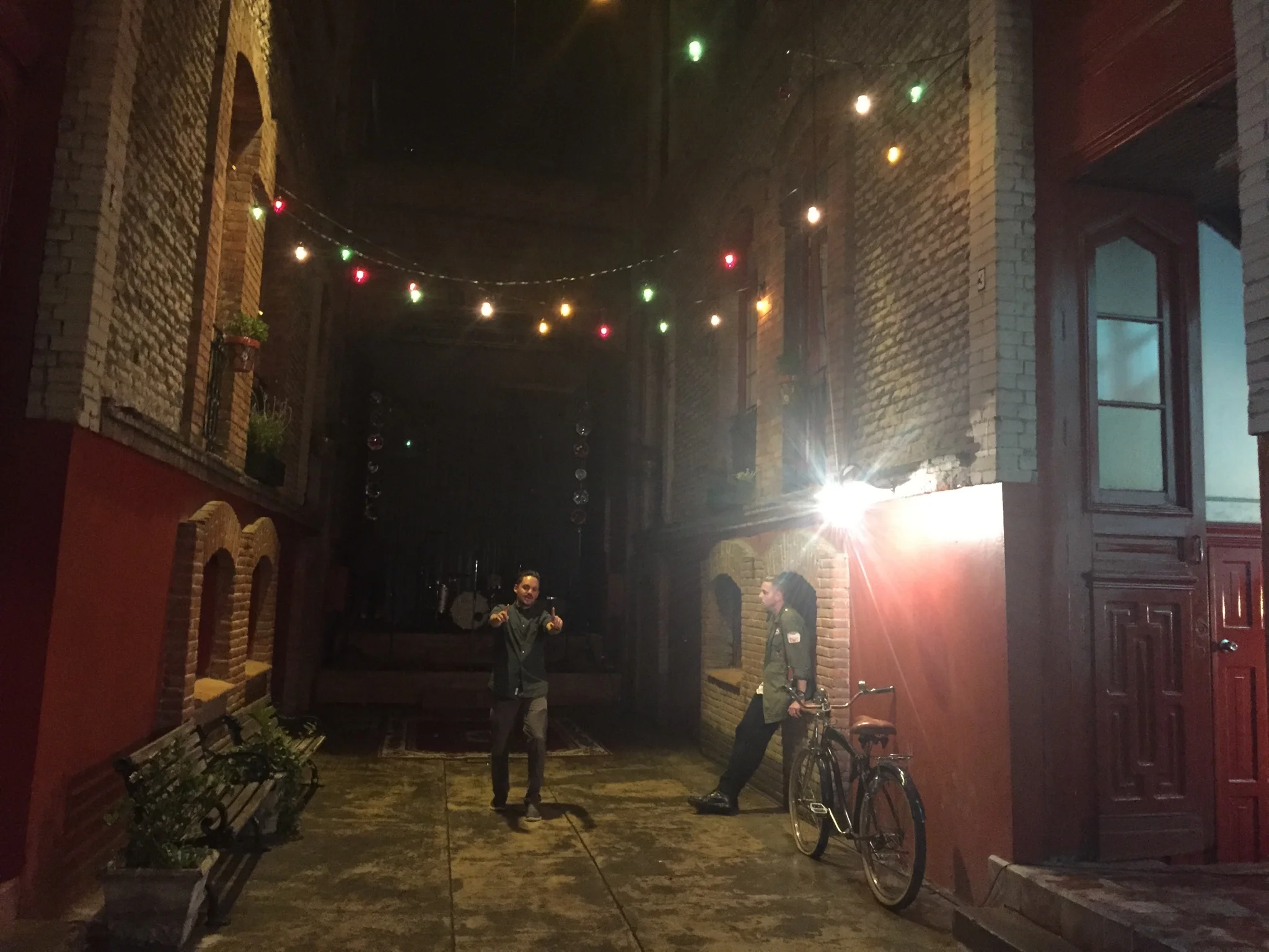 Director, Hal Kirkland and OneRepublic's Ryan Tedder talking through choreography on set.