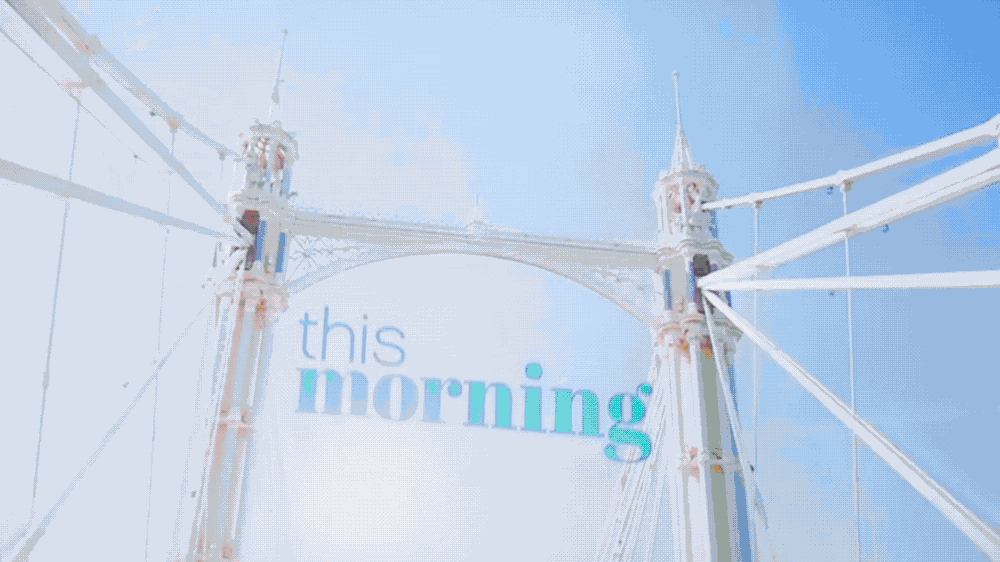 A cable car tower with the words "this morning" superimposed over the sky.
