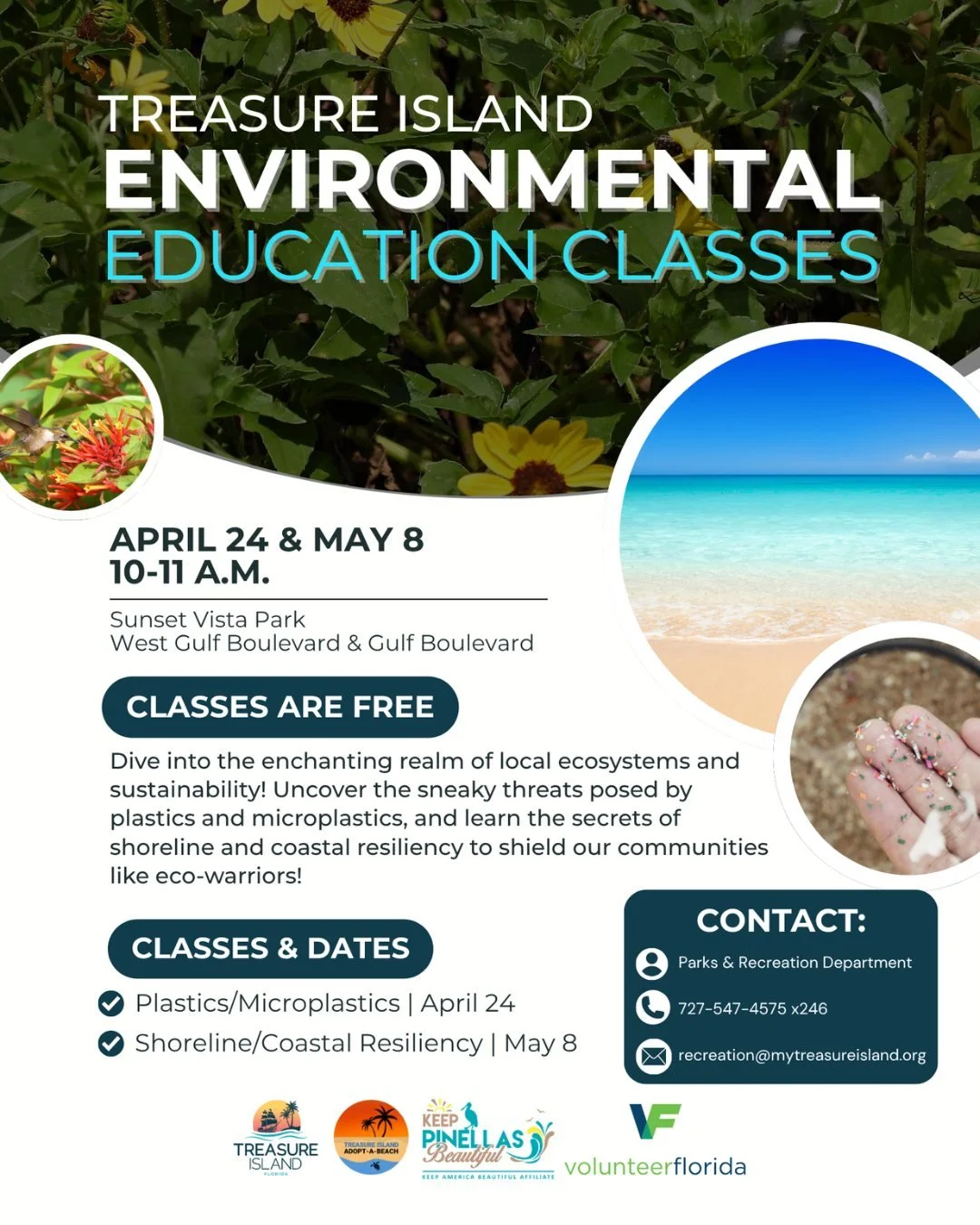 Ready to make a difference for our coast? 🌊 Join the City of Treasure Island and Keep Pinellas Beautiful for an eye-opening session on Shoreline and Coastal Resiliency! 🏖️ 

Head down to 9750 Gulf Blvd on Friday, May 8, from 10 AM to 11 AM to learn