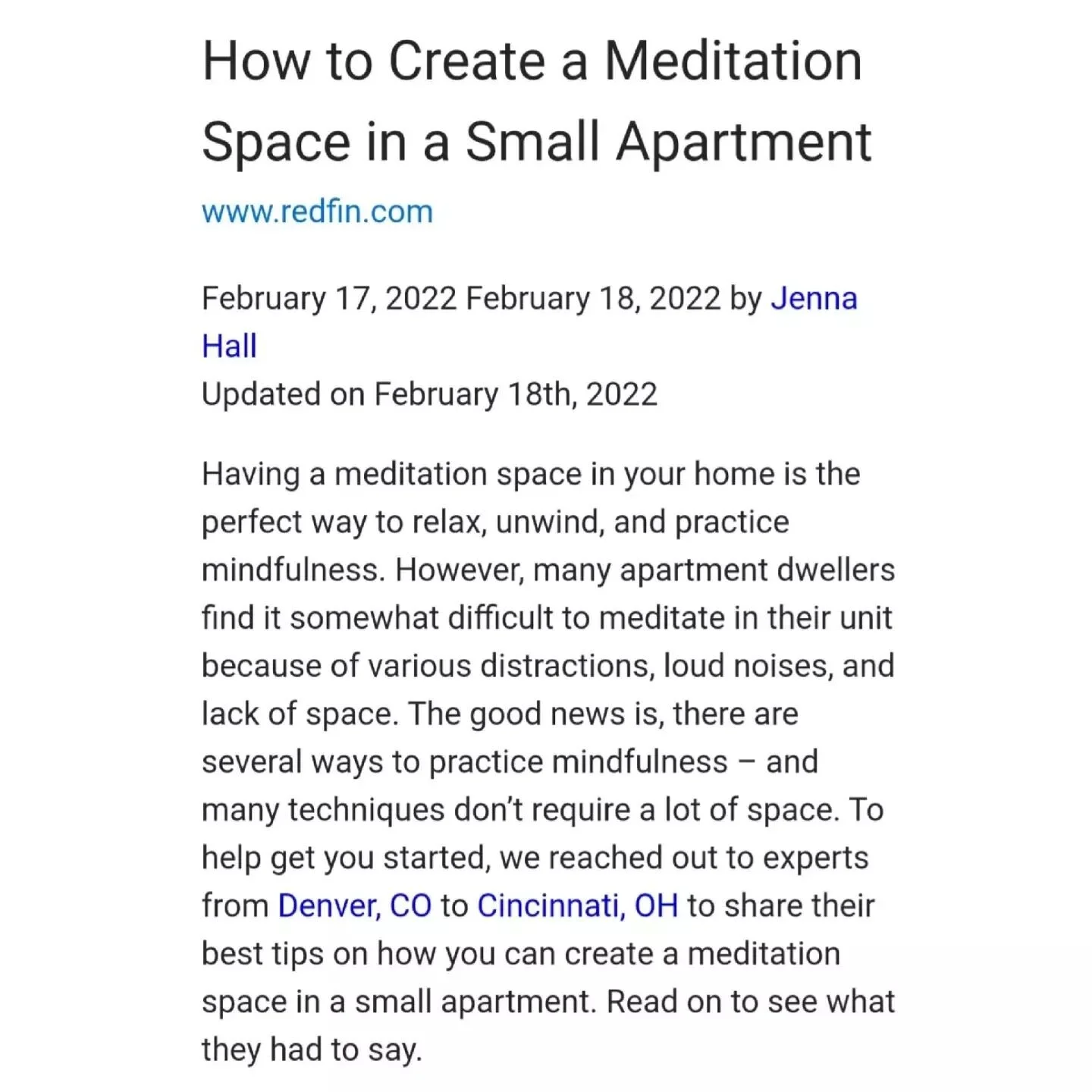 We are featured in this month's Redfin blog @redfinrealestate , on How to create a Meditation space in a small apartment🤩 Swipe left to read our tip and see the meditation room our Designers Cathy and Danielle created for a very special client. Full
