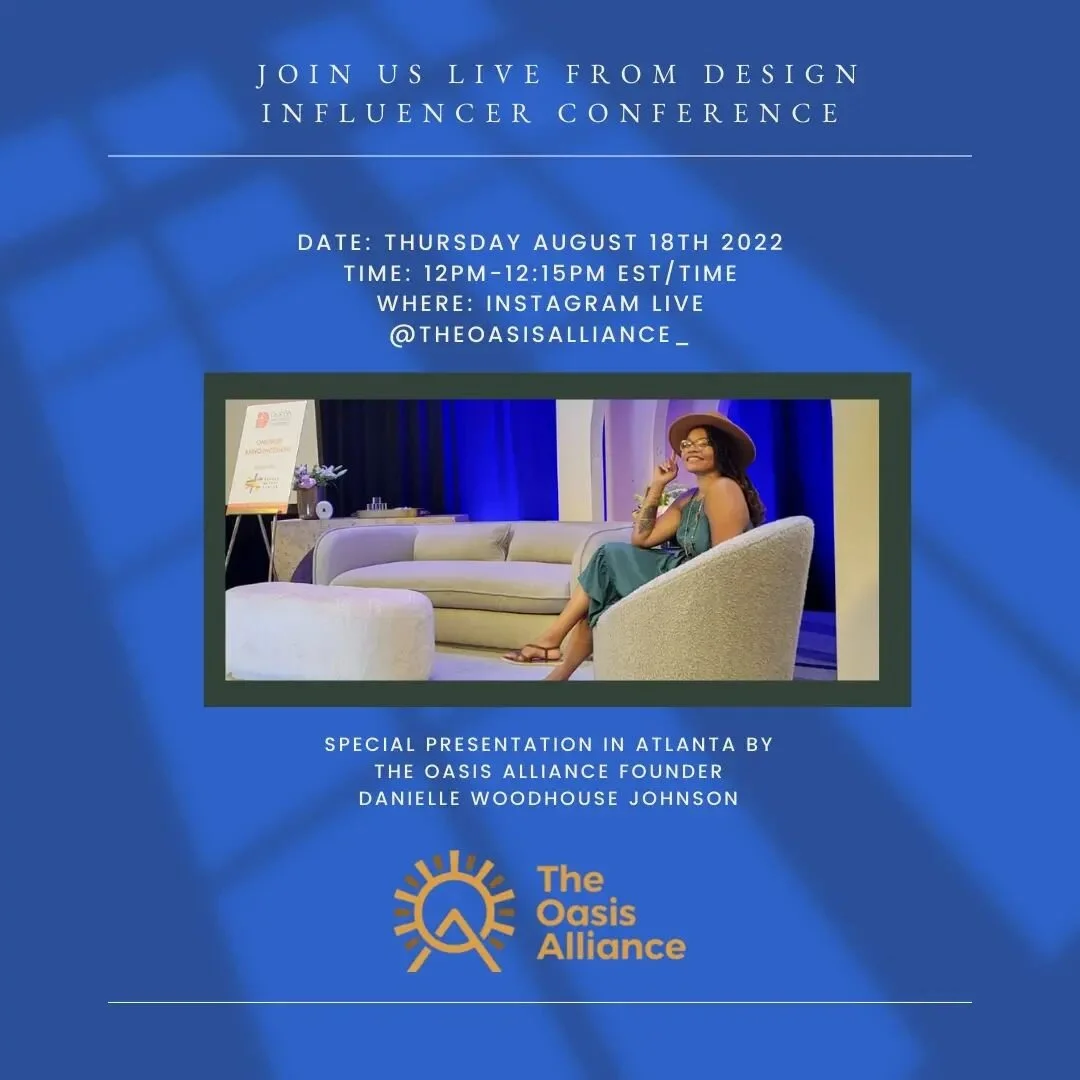 Join us on live today at 12pm!! 🤍 We'll be going live from the Design Influencers Conference in Atlanta for a special presentation as the charitable organization at @designinfluencersconference 
#theoasisalliance #designforhealth #designheals 
.
.
.