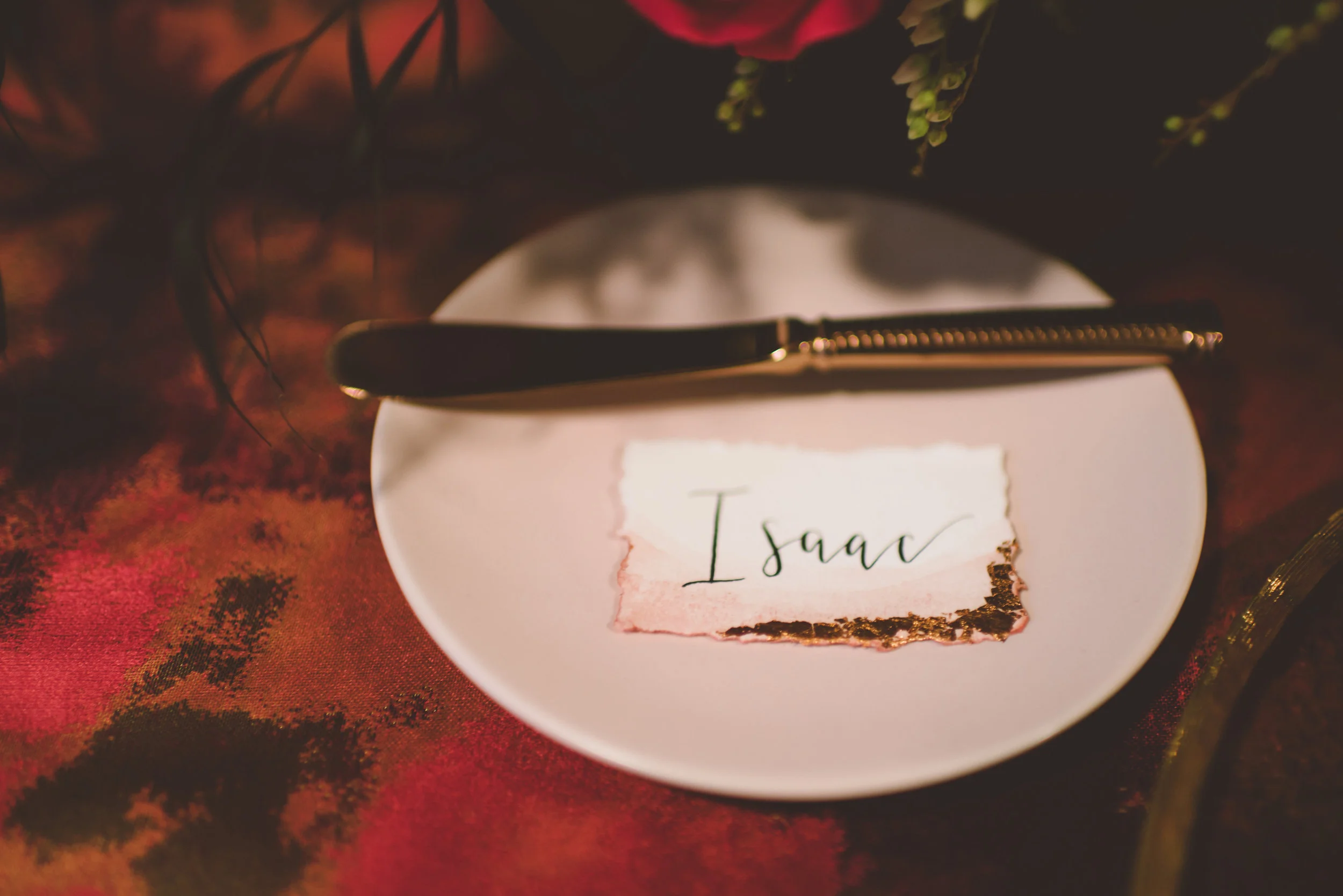 Watercolor and copper foil placecard