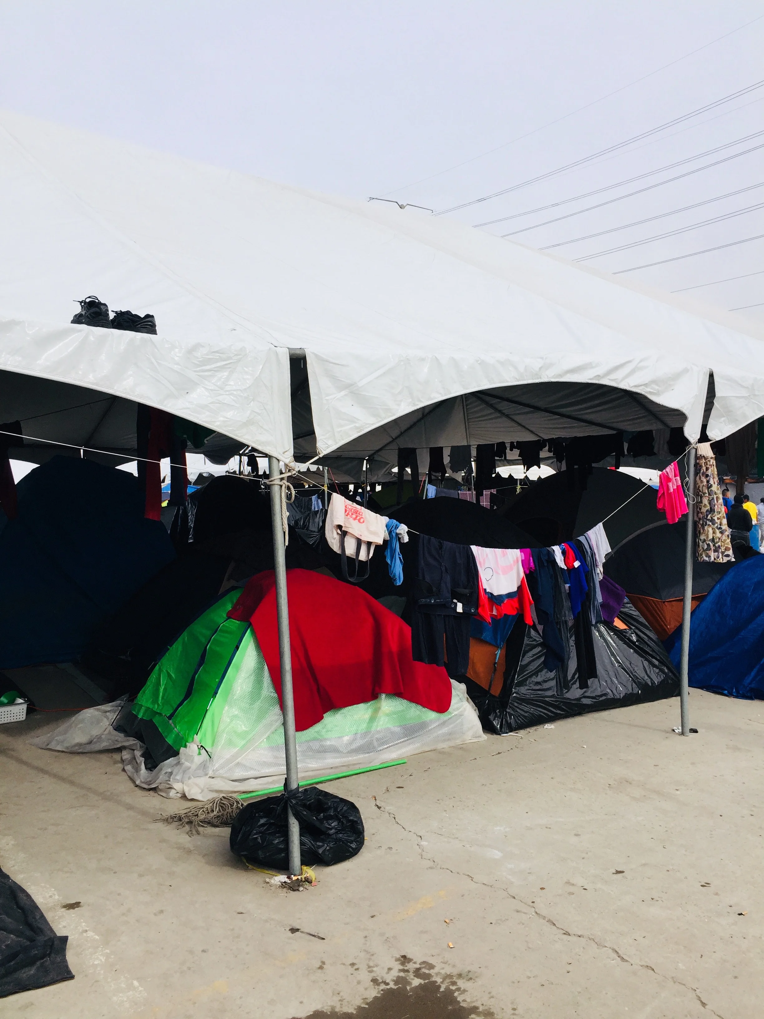 Tents at the new migrant shelter- over 12 miles away from the border