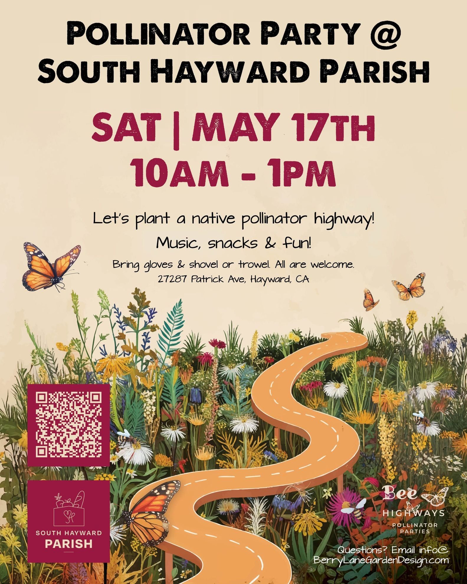 Help us plant a native pollinator highway in an effort to restore the bird, bee and butterfly populations critical to our environment. Bring gloves and a shovel or trowel if you have them and stay for snacks and music! Sign up at firstpreshayward.org