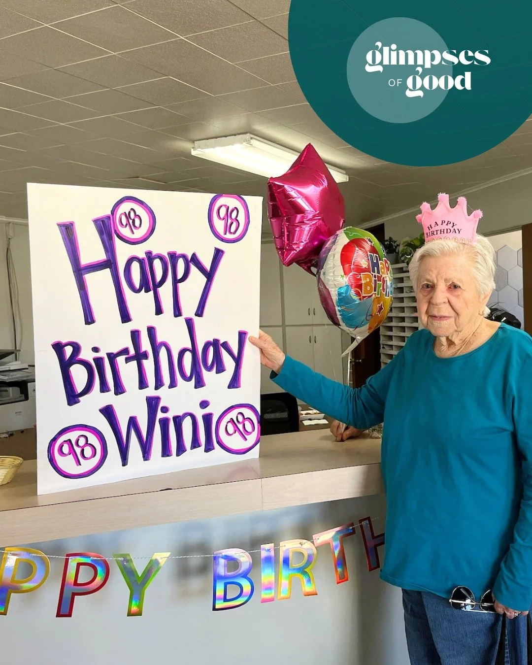 Happy 98th Birthday Winnie!

Our #glimpseofgood every (Winnie) Wednesday, but especially this week! Thank you for supplying our staff with chocolate, our dogs with pupperoni, and all of us with love and joy.