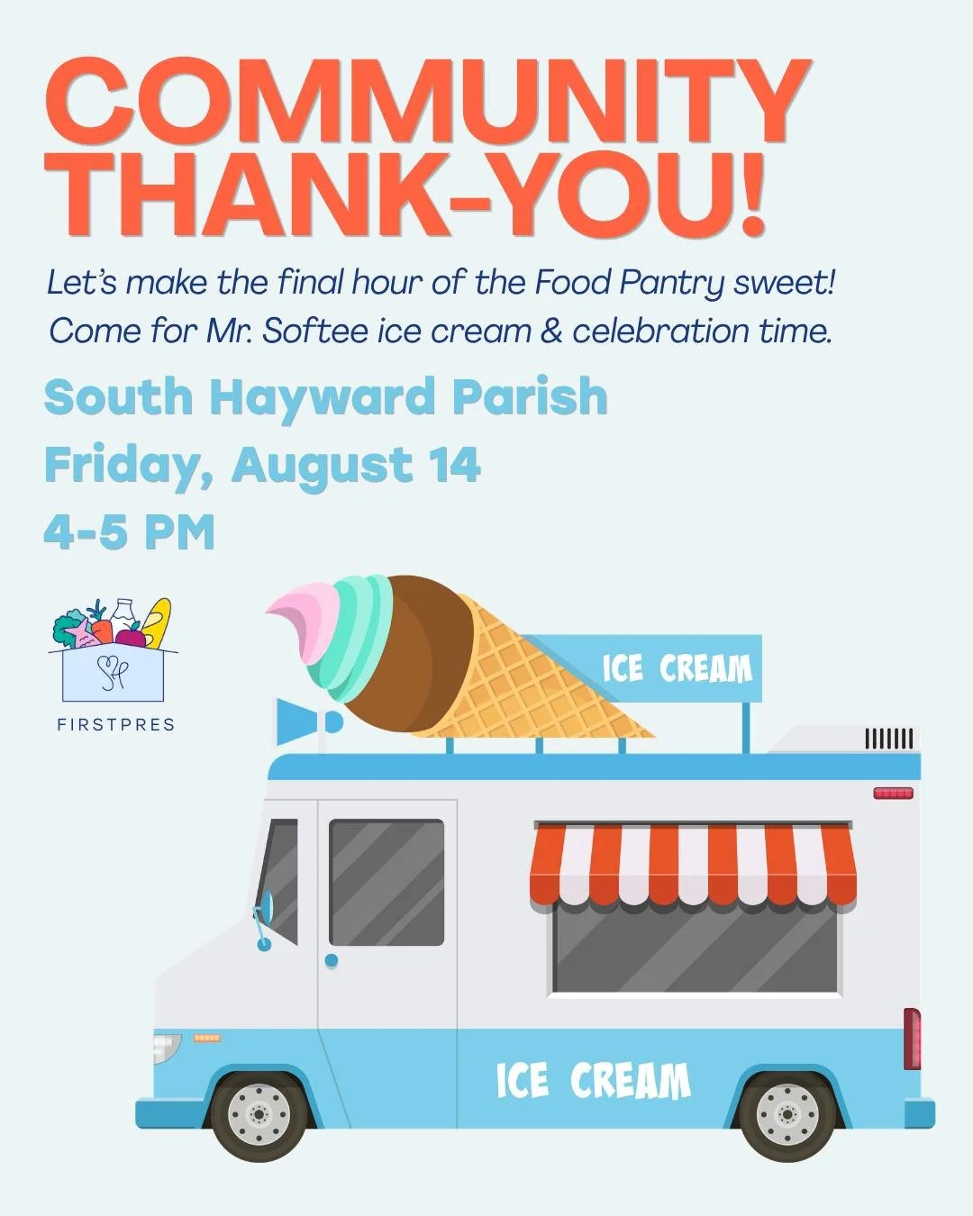 Join us for our final food pantry hour, to add some sweetness to all that has been hard in this week. How do we end well? By doing it together (and ice cream helps). All our community welcome! #endwell #gratitudeabounds #rememberthesweet