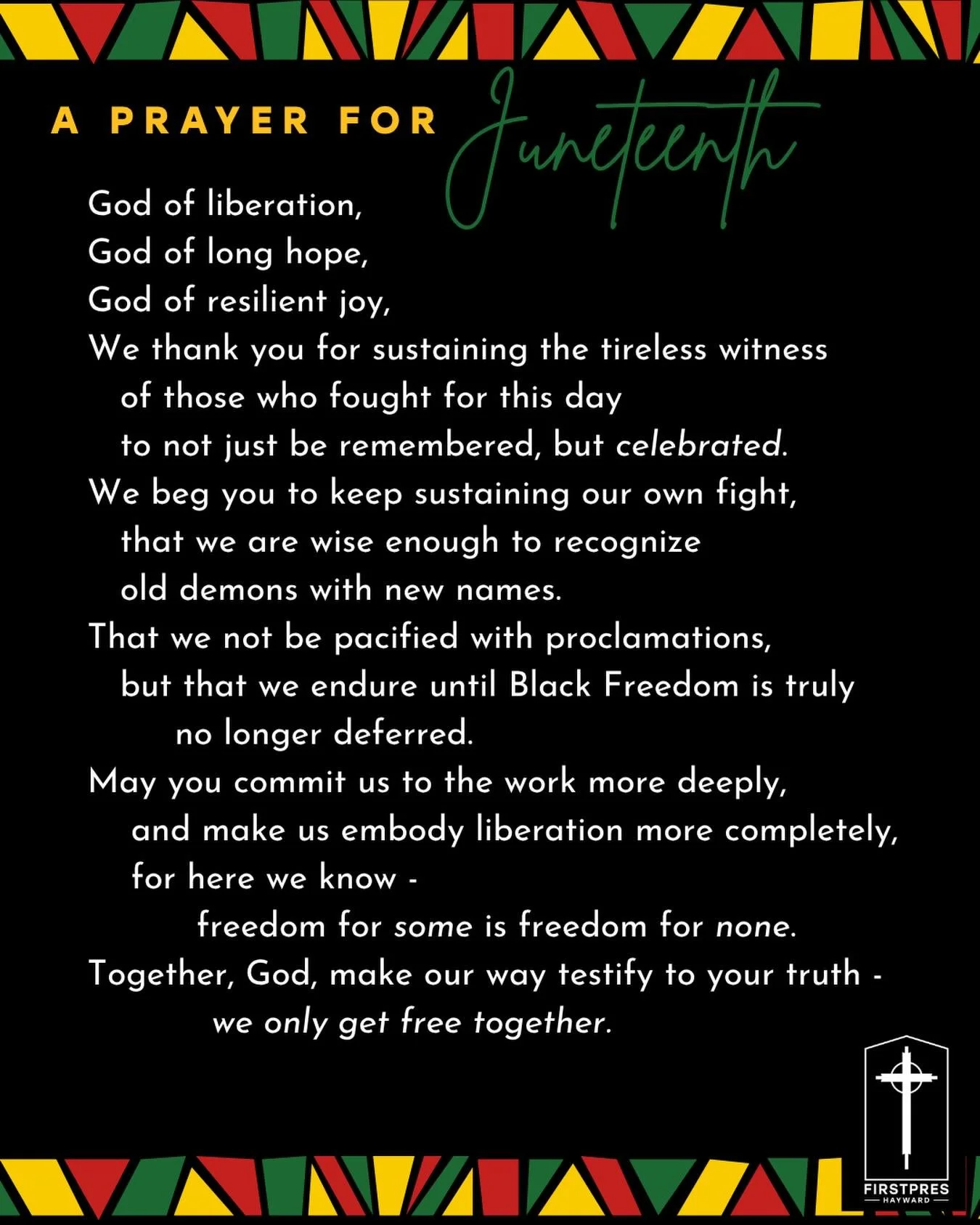 Happy Juneteenth! May all our work reflect the truth we know - freedom is only found together. #juneteeth #untilallgodschildrencansay