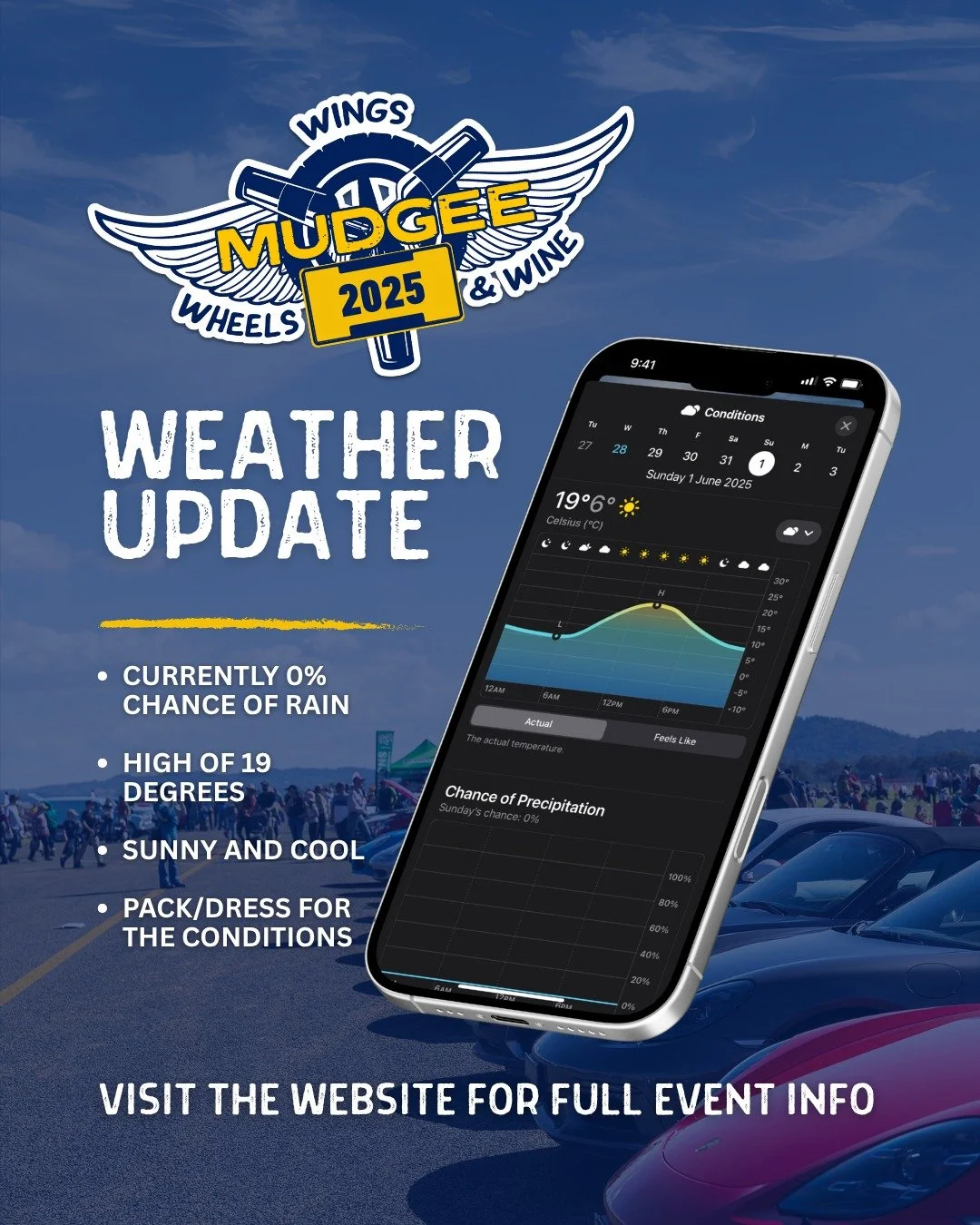 🌤️ Weather update! We&rsquo;re very pleased that the forecast for this Sunday, June 1st is looking quite promising. Sunny conditions, a brisk 19 degrees and currently ZERO chance of showers! 🤞 

🧥 Pack/dress for the conditions, and please have a r