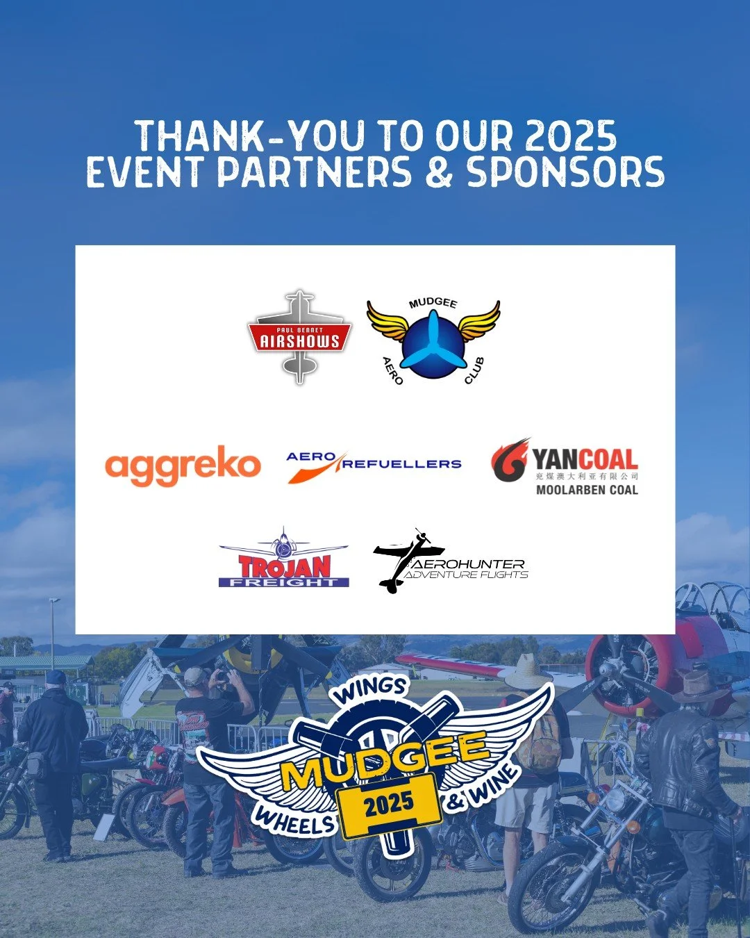 A big shout-out to all of our 2025 Event Partners and Sponsors - we wouldn&rsquo;t be able to put on this terrific day without the support of these great organisations and the support of all those coming along this weekend. ❤️

Wings, Wheels and Wine