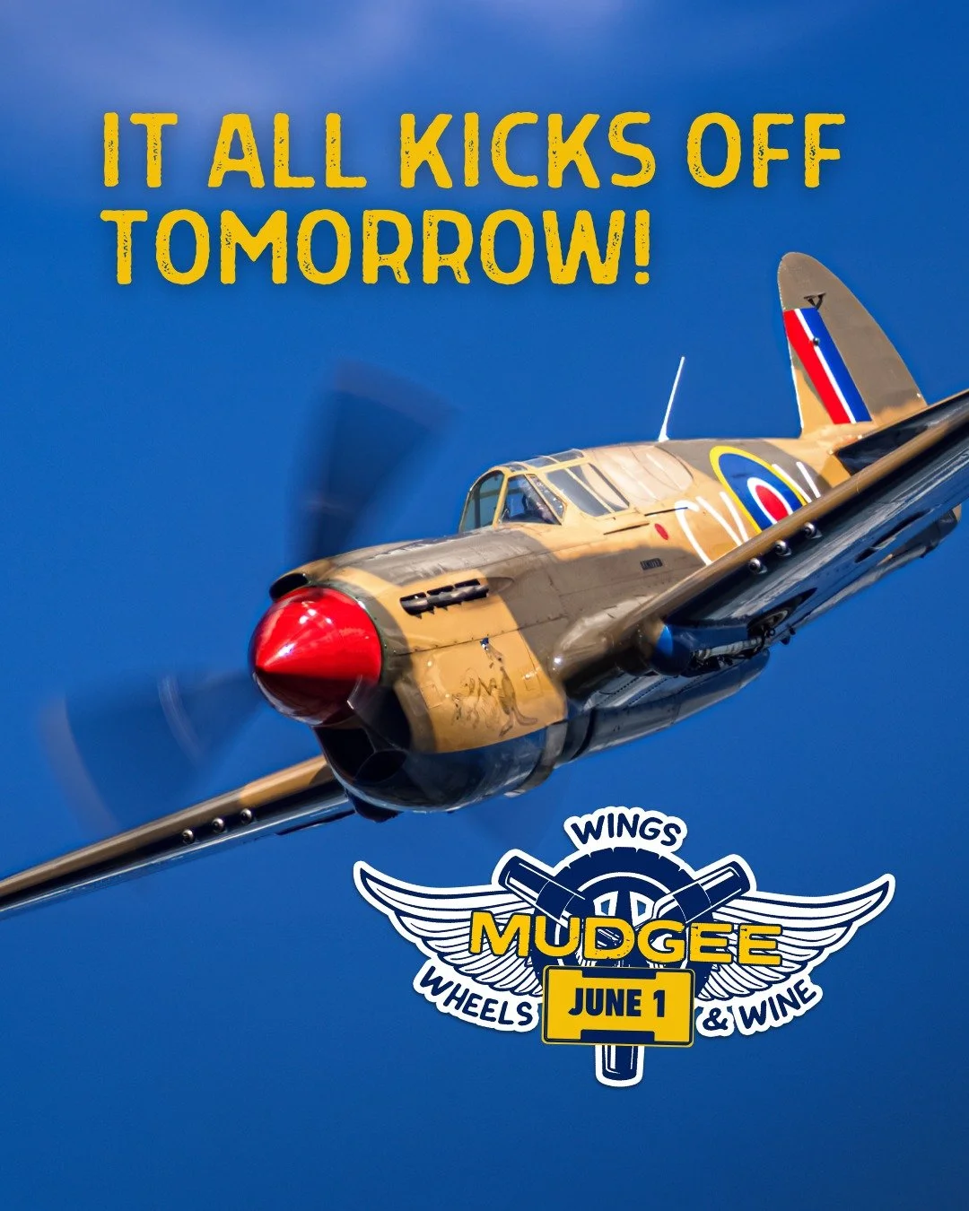 🚨 THE WAIT IS OVER - IT ALL KICKS OFF TOMORROW!

Clear your Sunday, pack your picnic rug, and get ready for a full day of unforgettable flying displays, local flavour and plenty of family fun in beautiful Mudgee this Sunday!

🚀 World-class aerobati