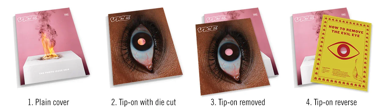 "Removing the Evil Eye insctruction card" for special peel away cover for the Vice Photo Issue, 2014