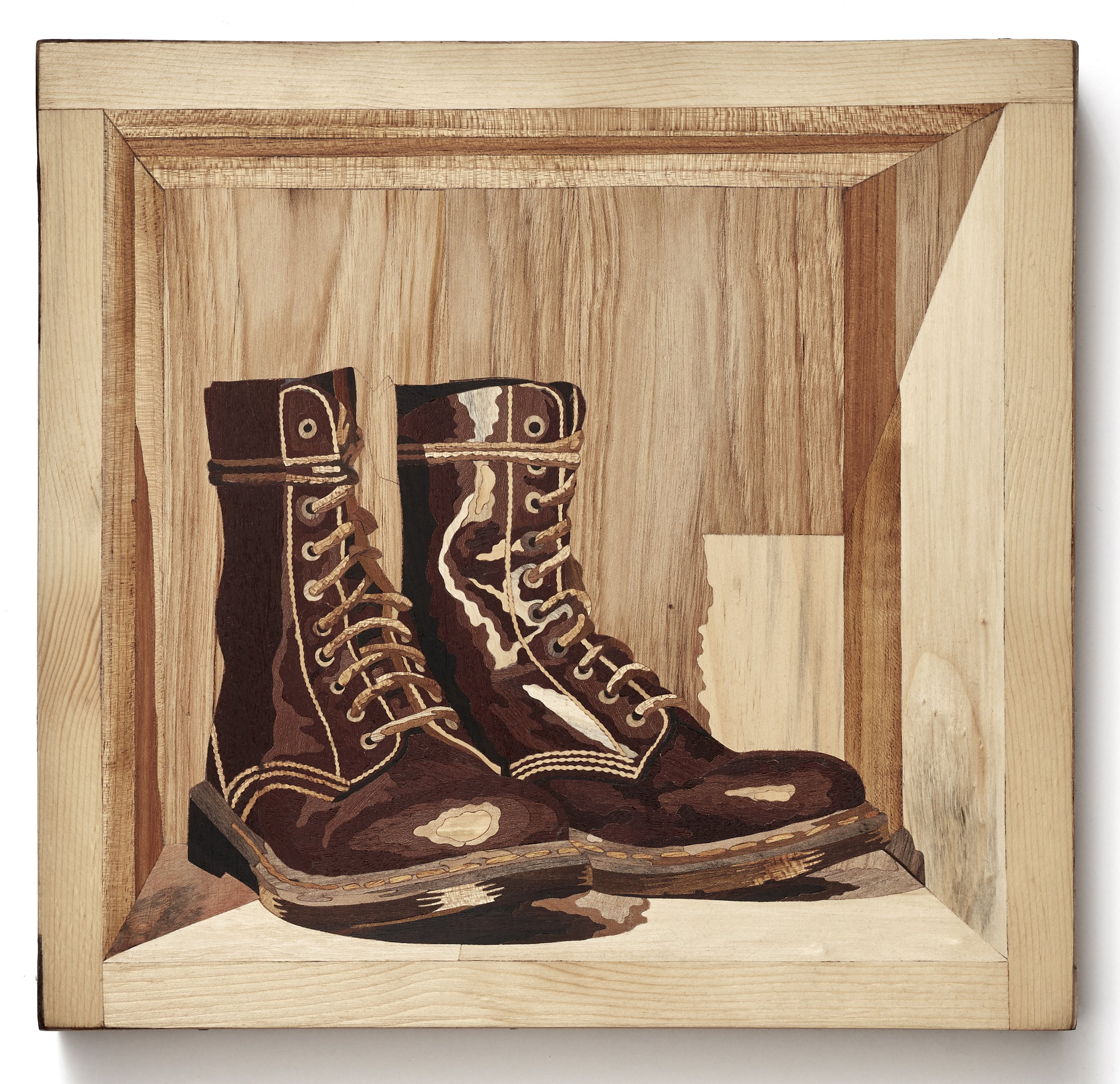 "Docs" 2019. 12” x 12” x 2” Wood Intarsia/Inlay