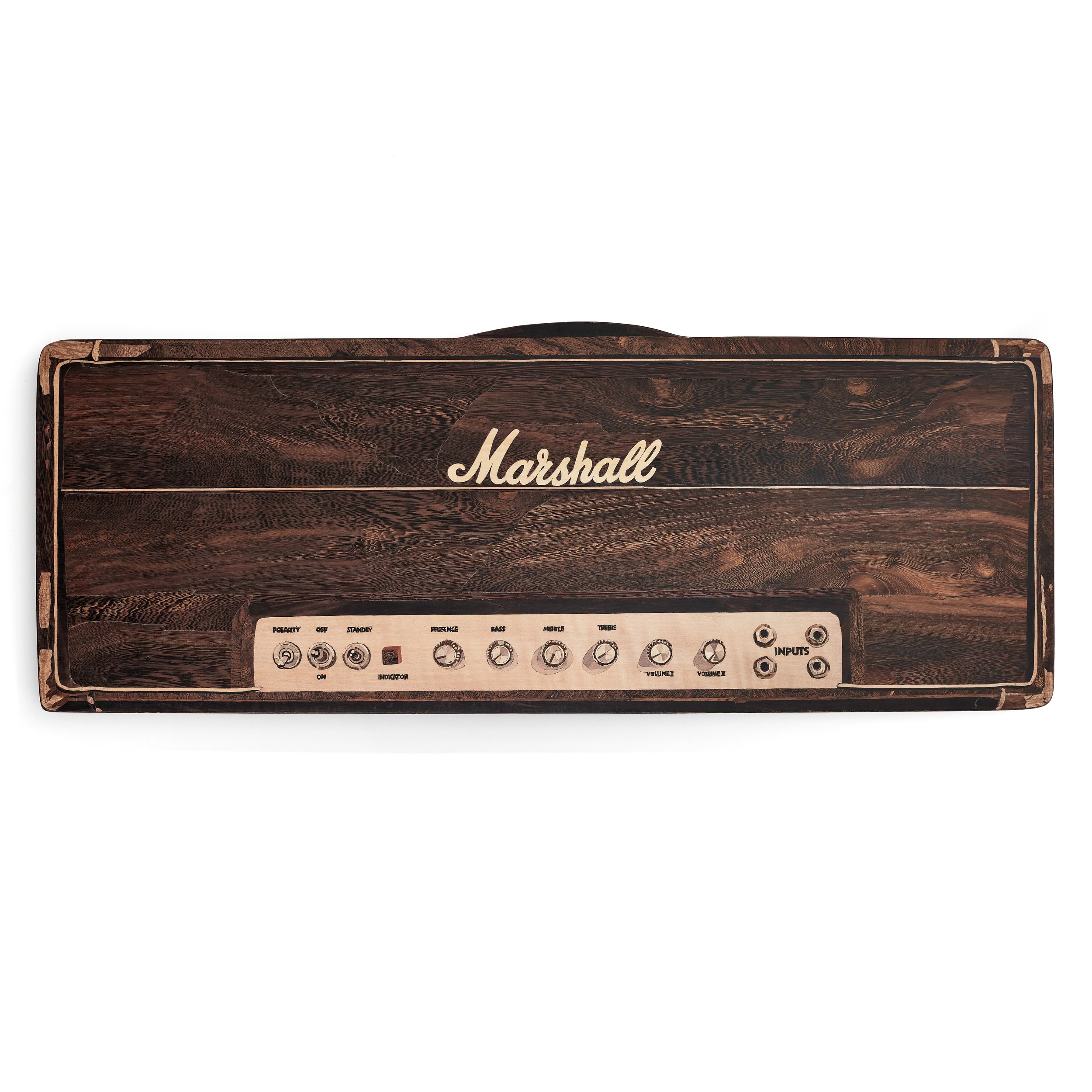 "Hendrix's Woodstock Marshall Amp", 2023. 11.5" x 30" x 1" Wood Intarsia/Inlay