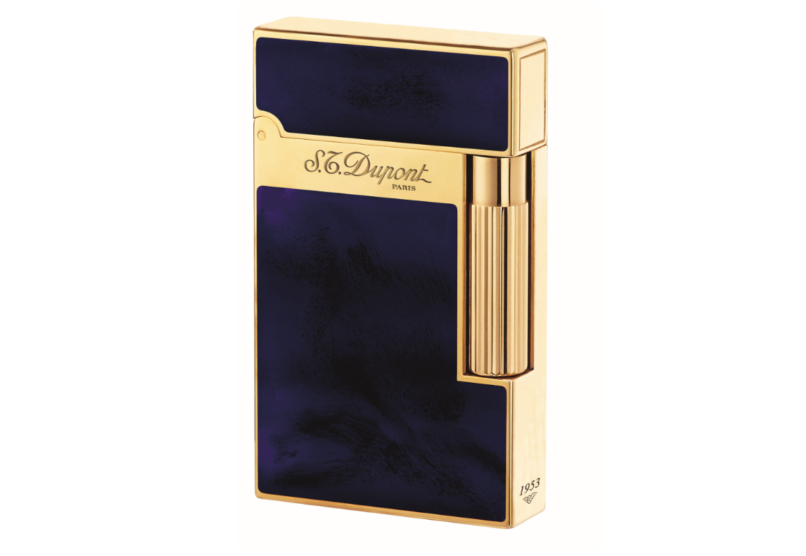 S.T. DUPONT ATELIER YELLOW GOLD FINISH NATURAL LACQUER LIGHTER NAVY BLUE