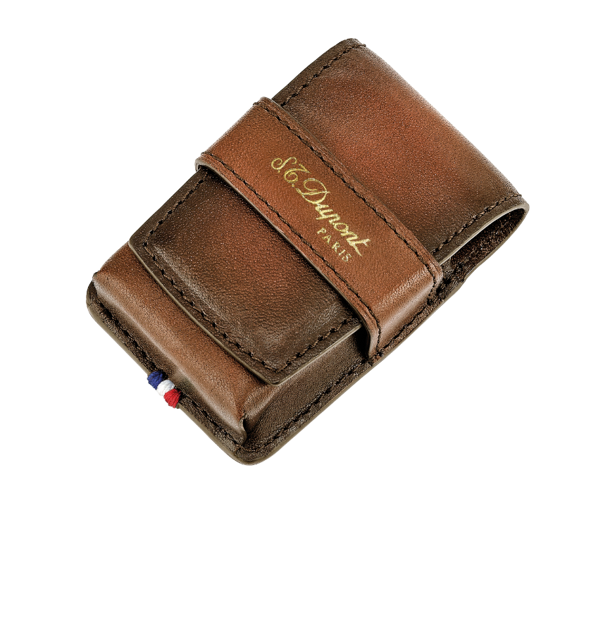 S.T. DUPONT LIGNE 2 ATELIER BROWN LEATHER LIGHTER CASE