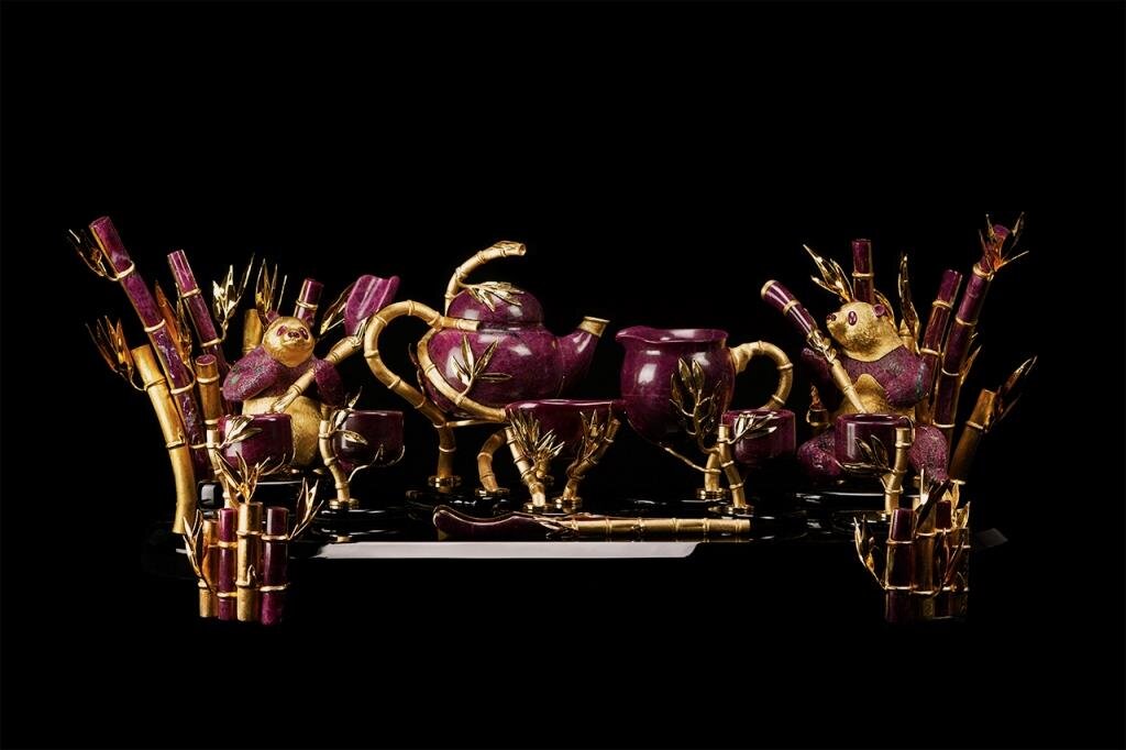 L'aquart Tea Set Bamboo Panda Ruby