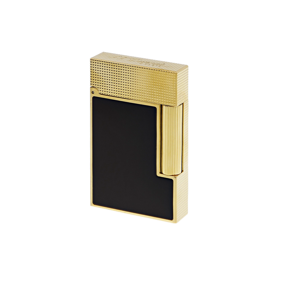 S.T. Dupont LIGNE 2 DIAMOND HEAD PATTERN YELLOW GOLD AND BLACK MATTE LAQUER CLINK Lighter (2021 RELEASE).png
