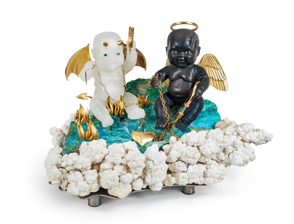 L'aquart Duality Babies Quartz and Obsidian