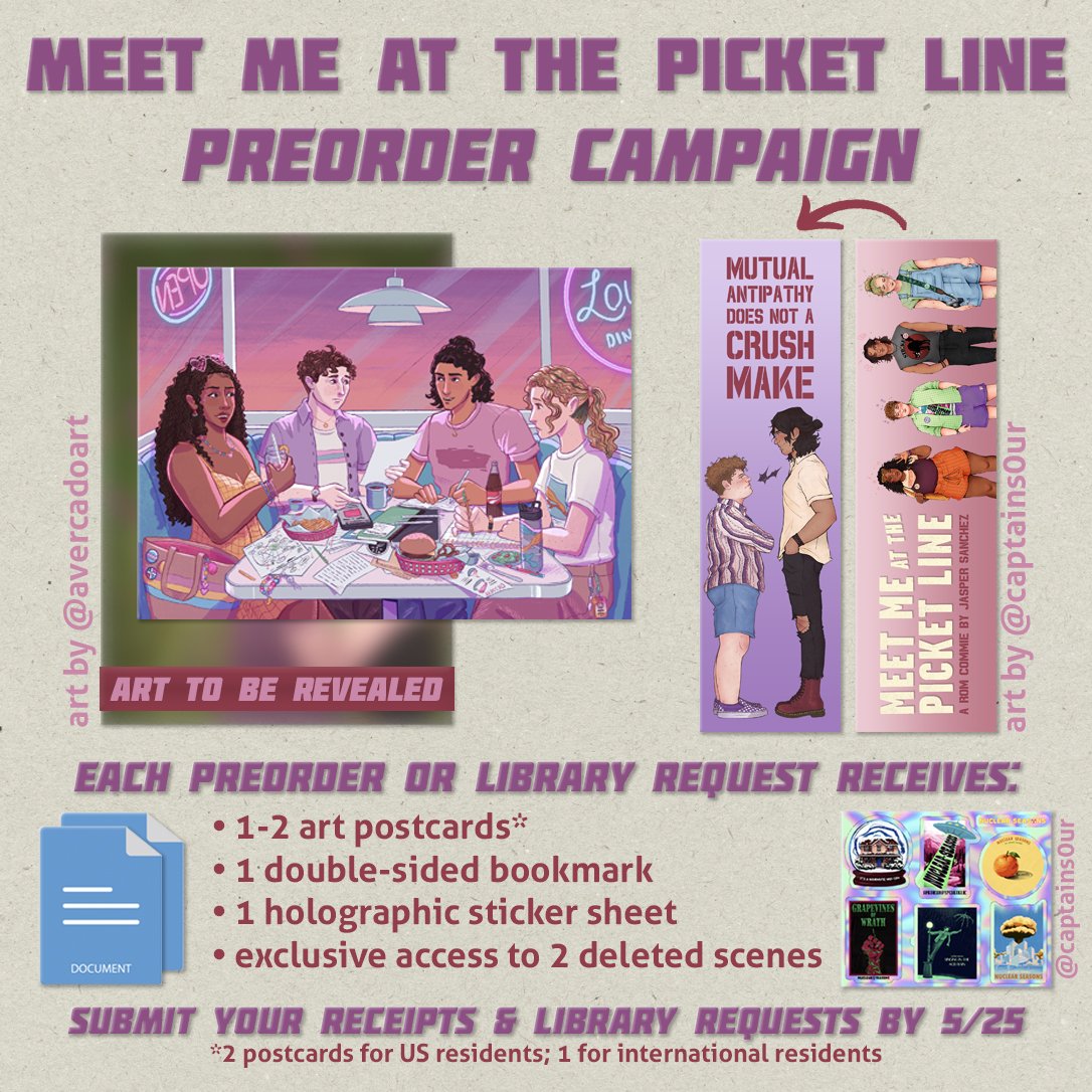 meet me at the picket line preorder campaign art postcard bookmark sticker sheet deleted scenes bonus content preorder swag