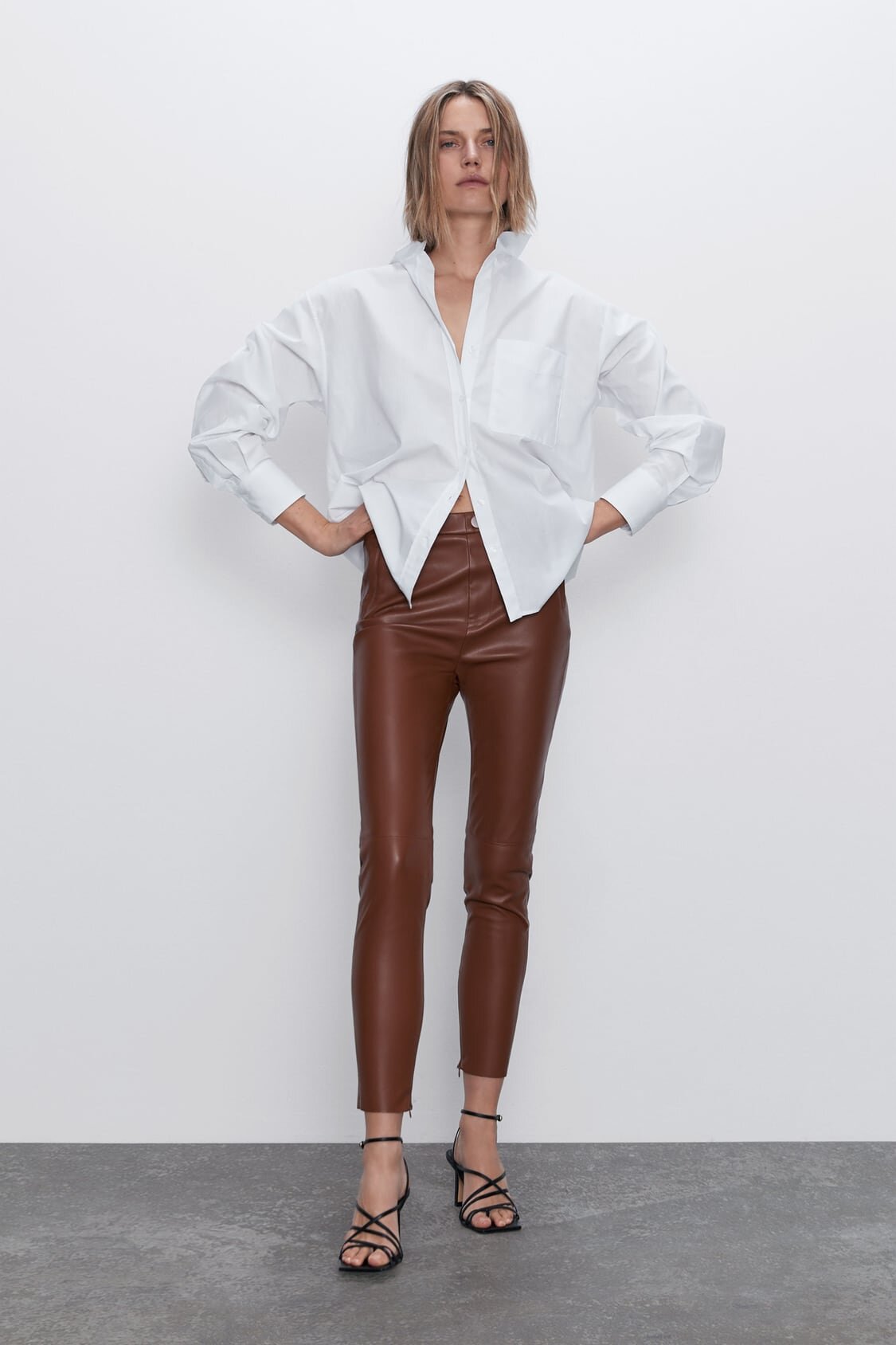 Cognac Vegan Leather Leggings