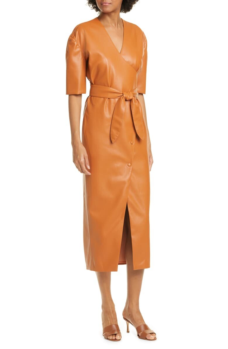 Nanushka Belted Faux Leather Midi Dress