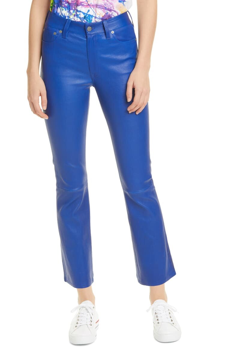 Royal Blue Leather Crop Pants