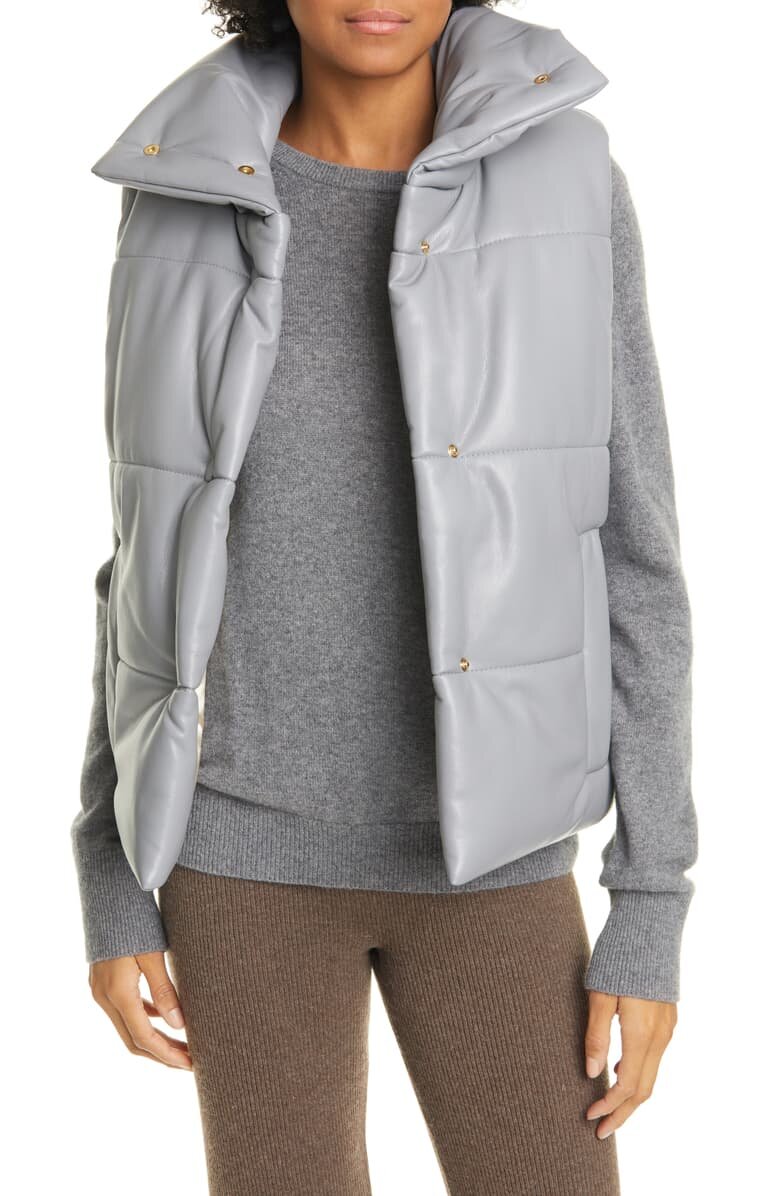 Light Grey Vegan Leather Puffer Vest