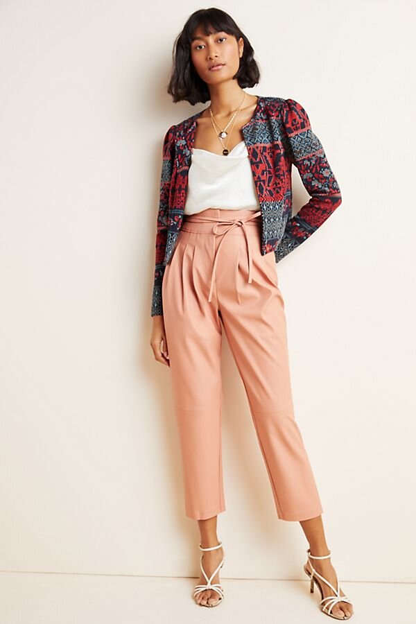 Peach Tapered Faux Leather Pants