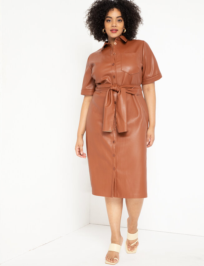 Plus Size Vegan Leather Trench Dress