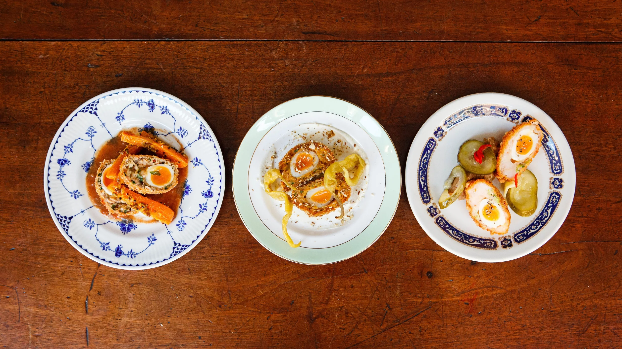 Prawn toast scotch eggs at Jikoni
