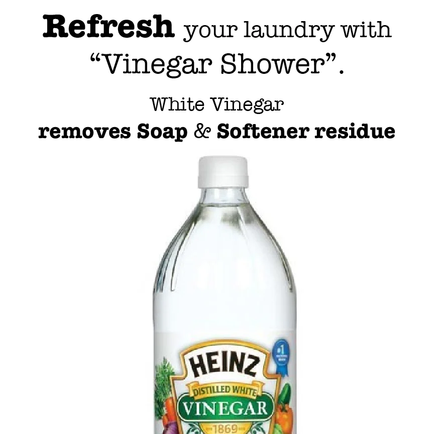 White Vinegar kills odor bacteria mold and germs, set colors and brightens whites. Is a natural clothing softener.