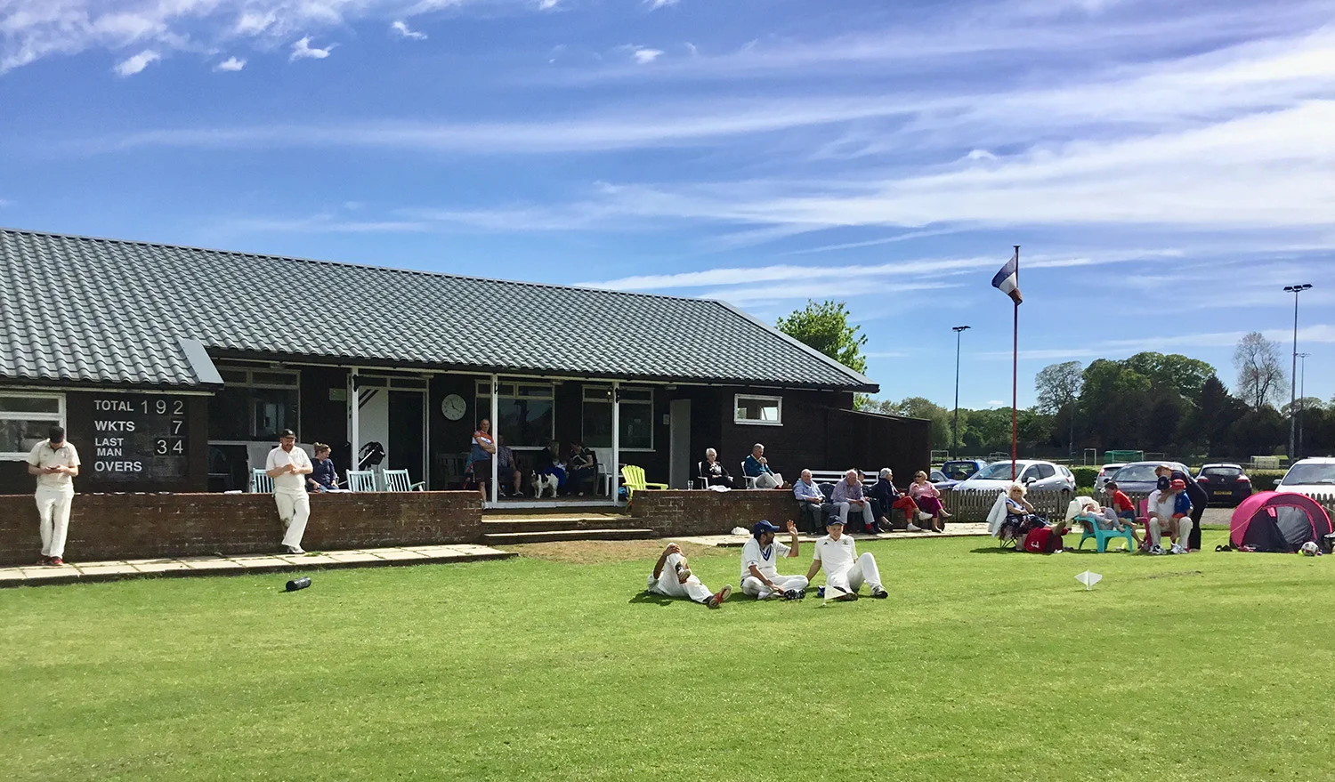 The pavilion a picture. Close of innings against Sheffield Uni Staff
