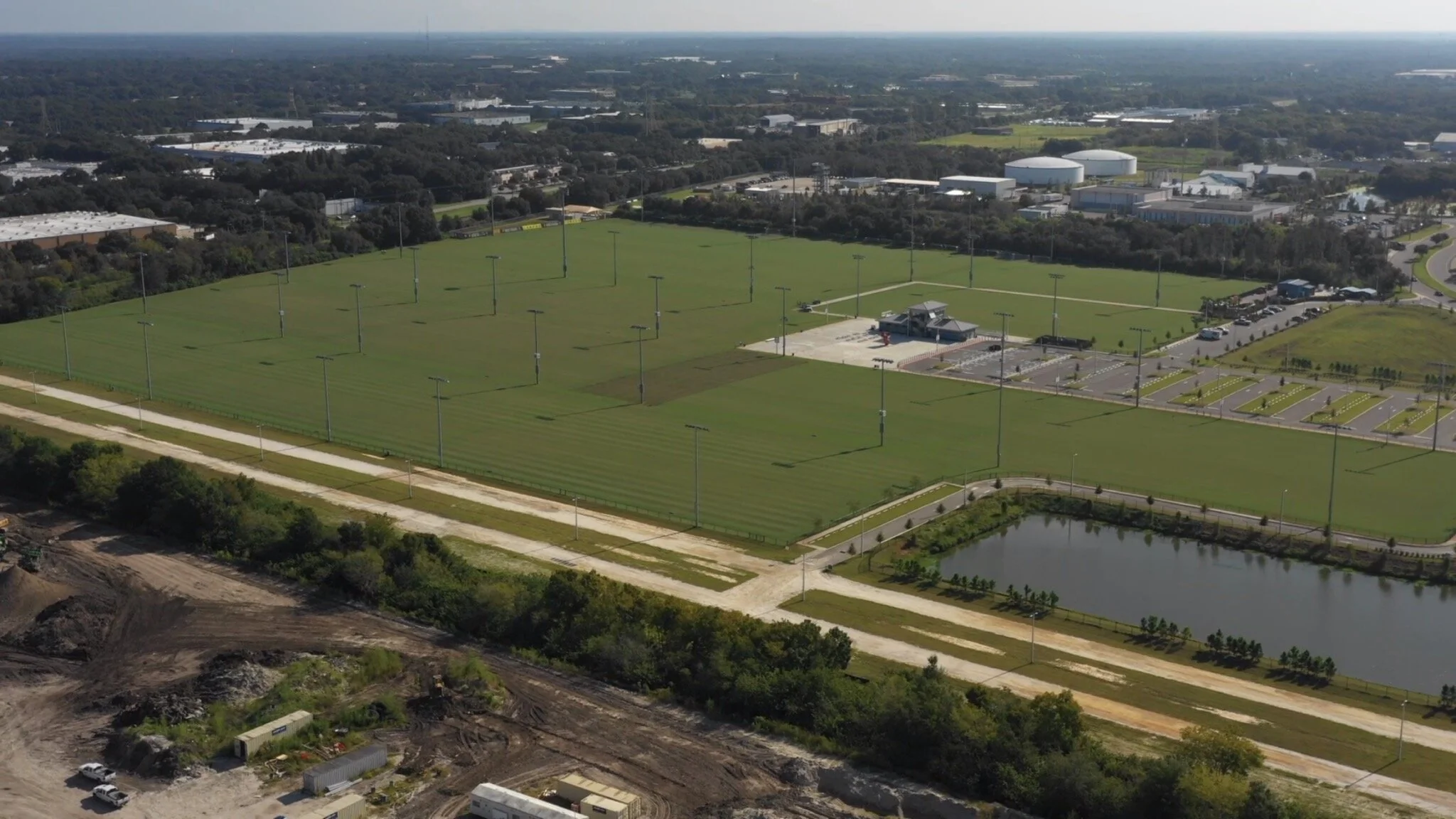 The fields are seen from an ariel view. 