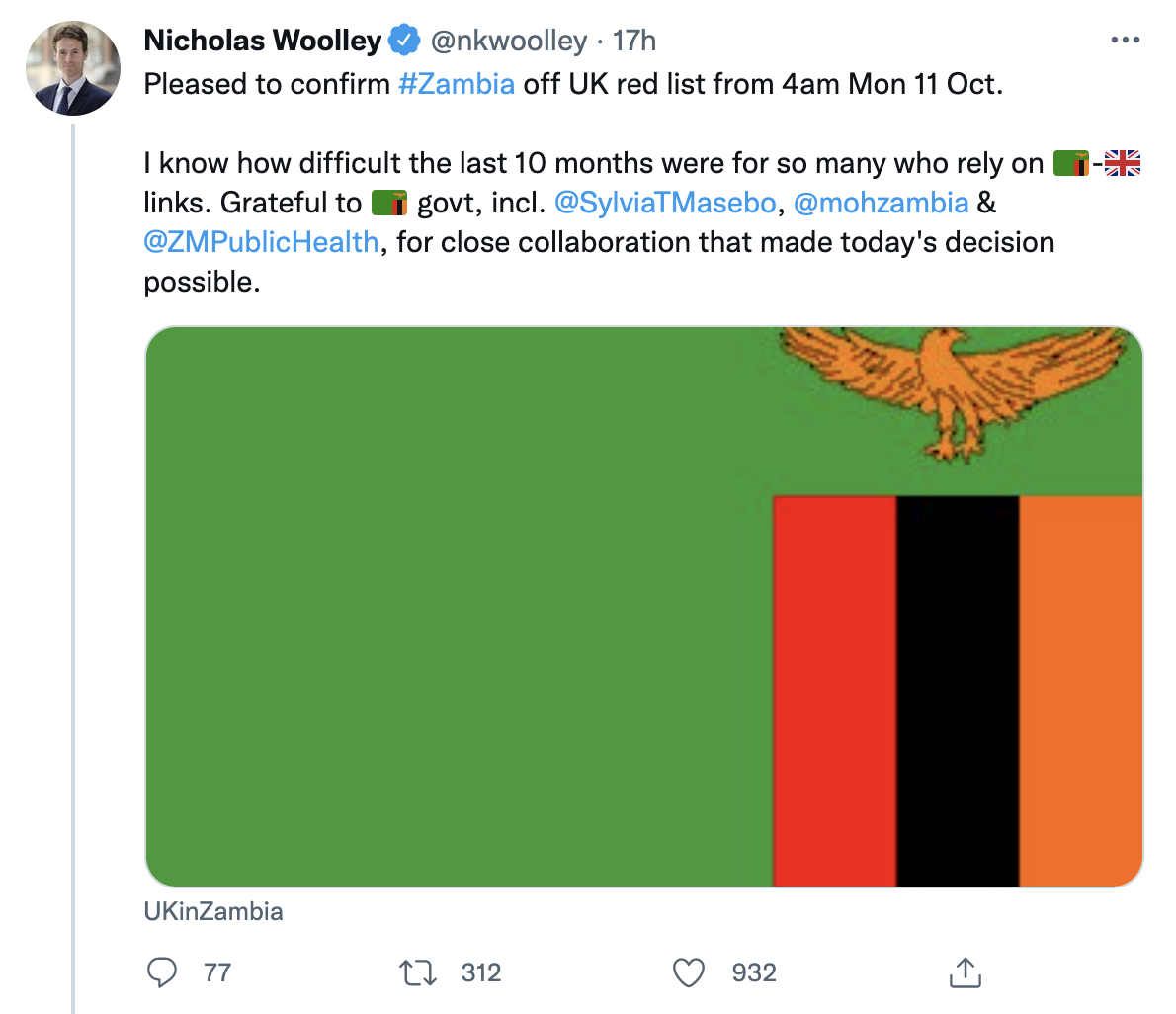 Zambia off the UK Red List