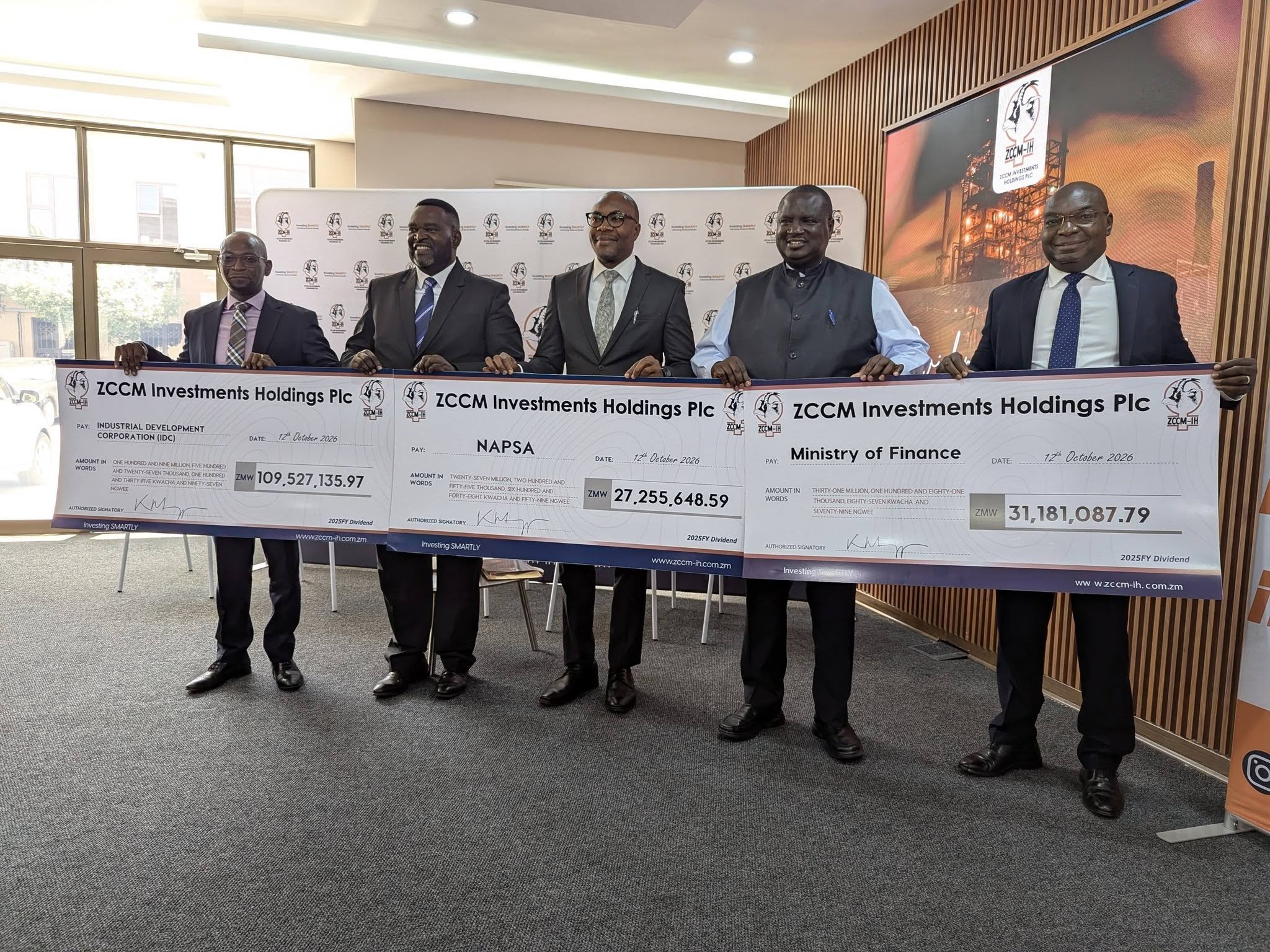 ZCCM-IH pays K183 million dividend to shareholders